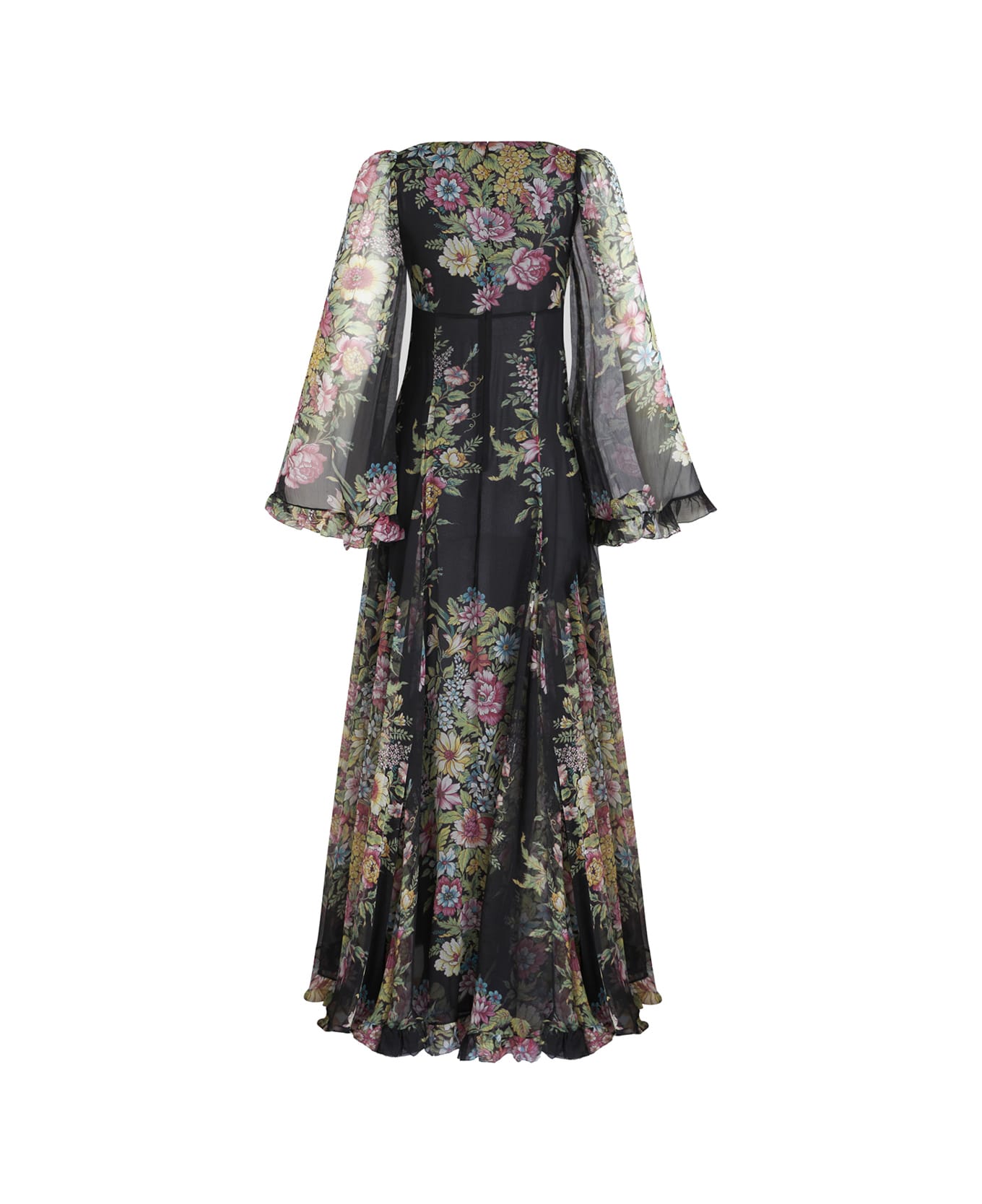 Etro Silk Long Dress With Floral Motif - Black ジャンプスーツ