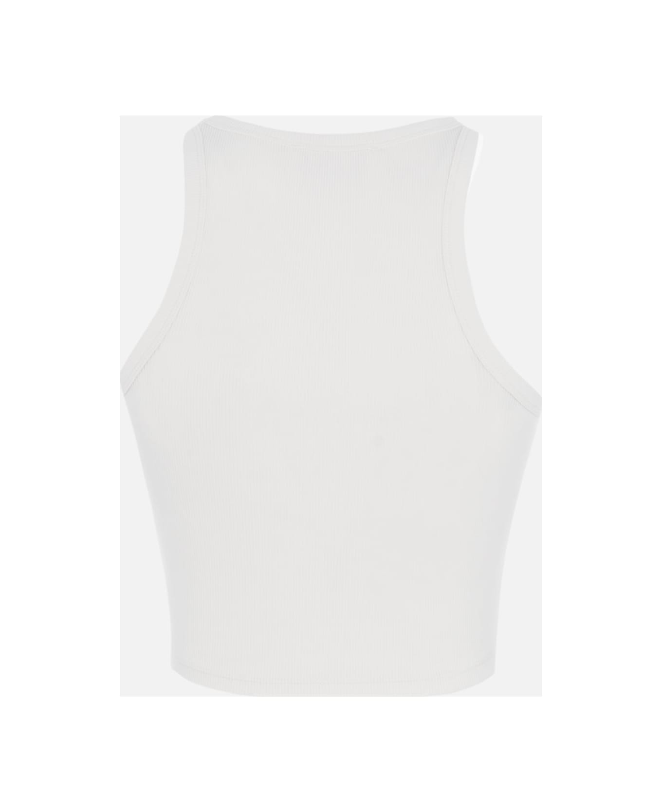 MC2 Saint Barth Woman Rib-knit Cotton Crop Tank With Saint Barth Beach Club Embroidery - WHITE