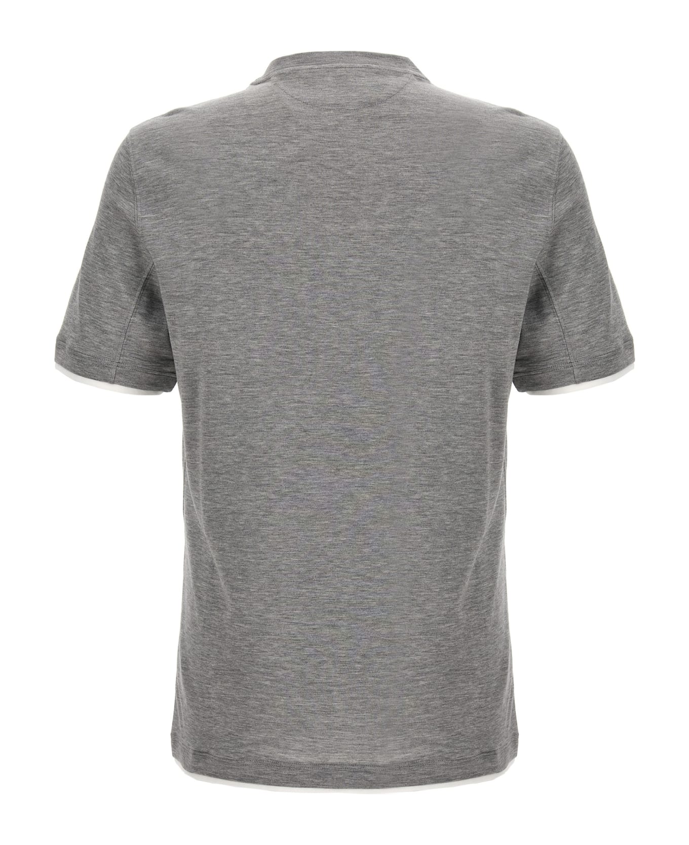 Brunello Cucinelli Cotton Blend Silk Crew Neck T-shirt With Contrast Double Layer - Gray