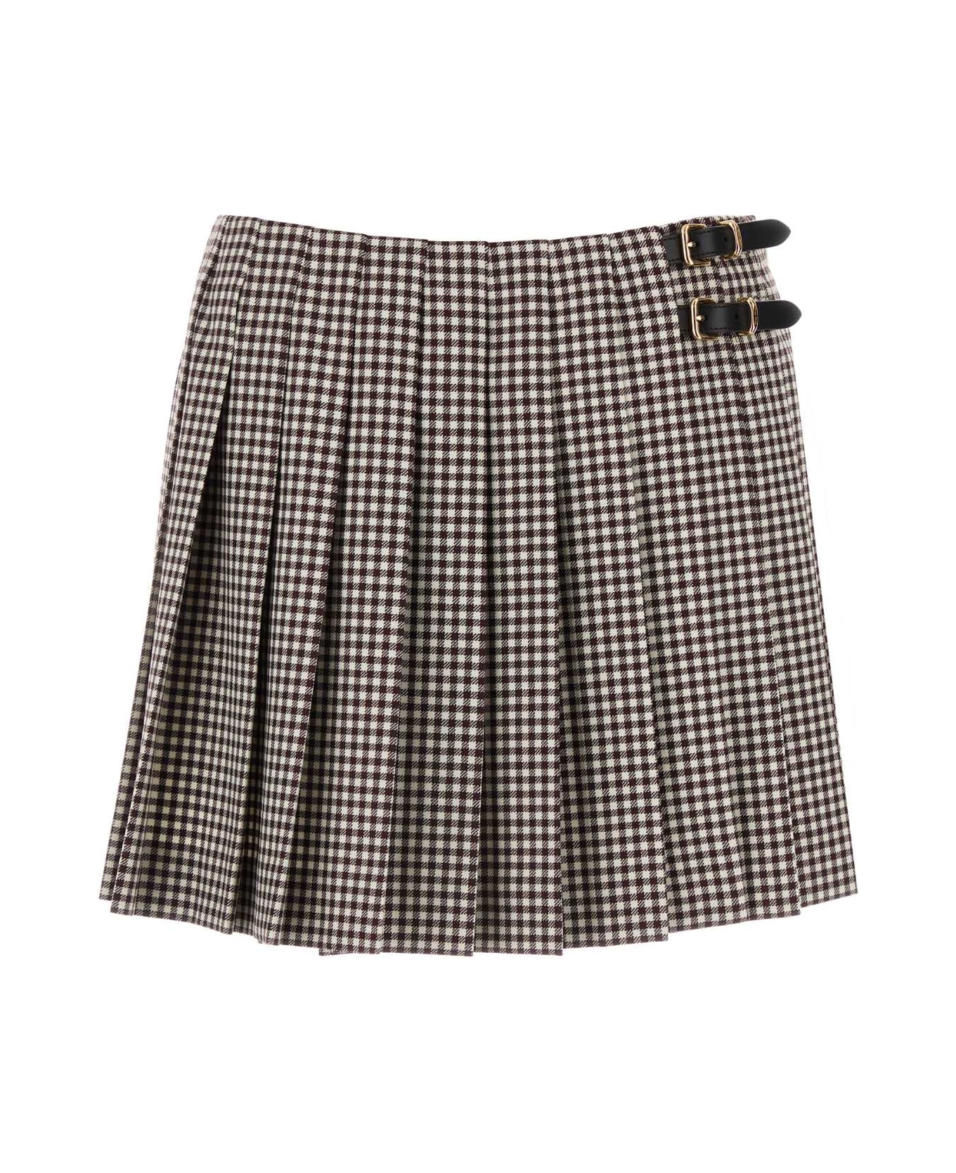 Miu Miu Embroidered Vichy Mini Skirt - BIANCOBORDEAUX