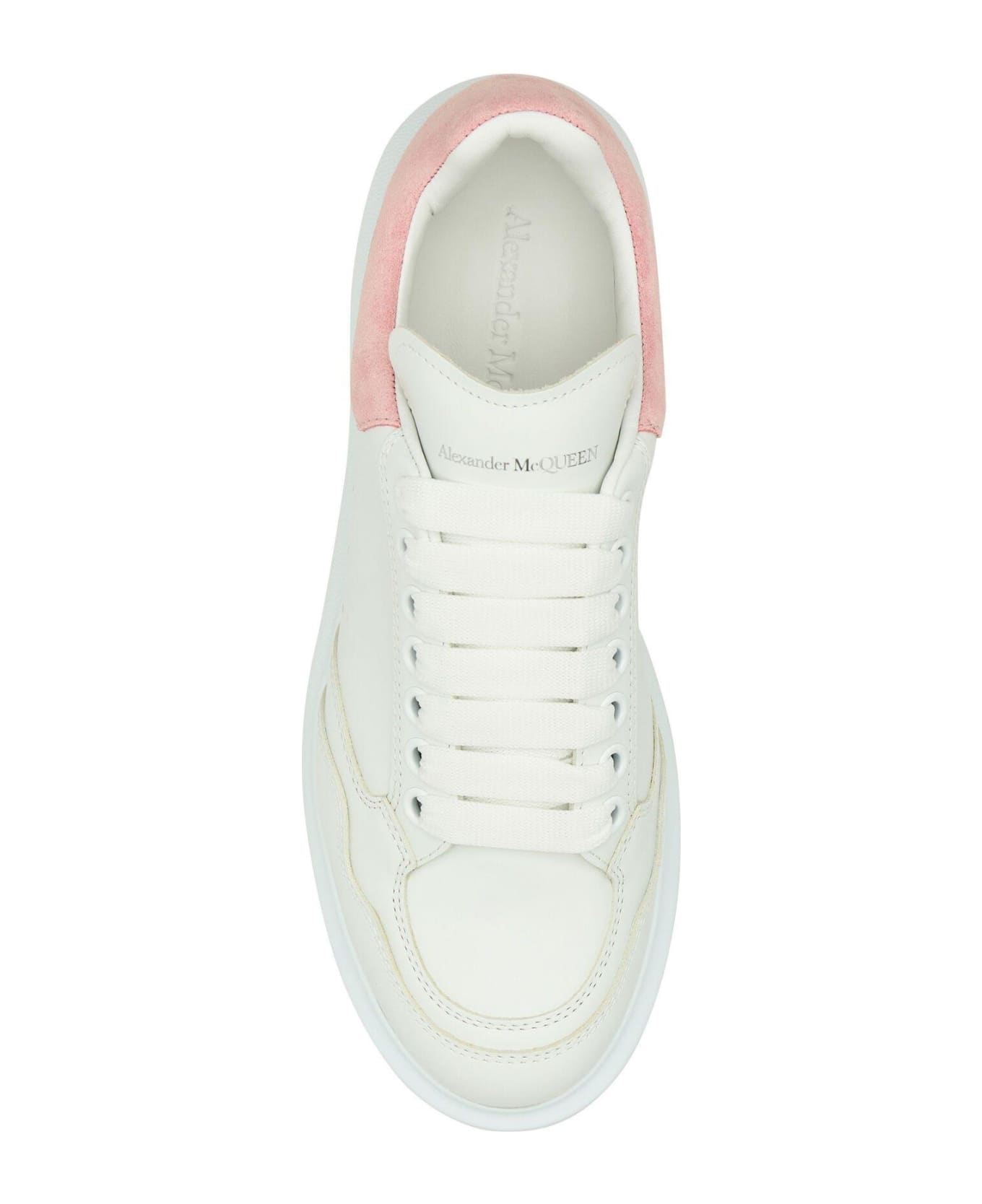 Alexander McQueen White Leather Sneakers With Pink Suede Heel - WHICHEBLPINKSIL