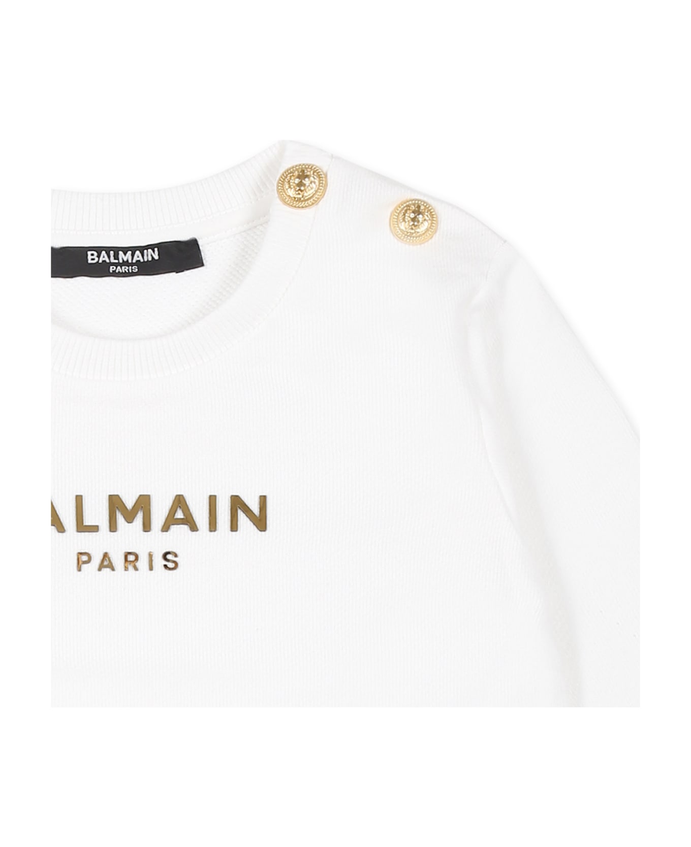 Balmain White Sweatshirt For Babykids With Logo - White