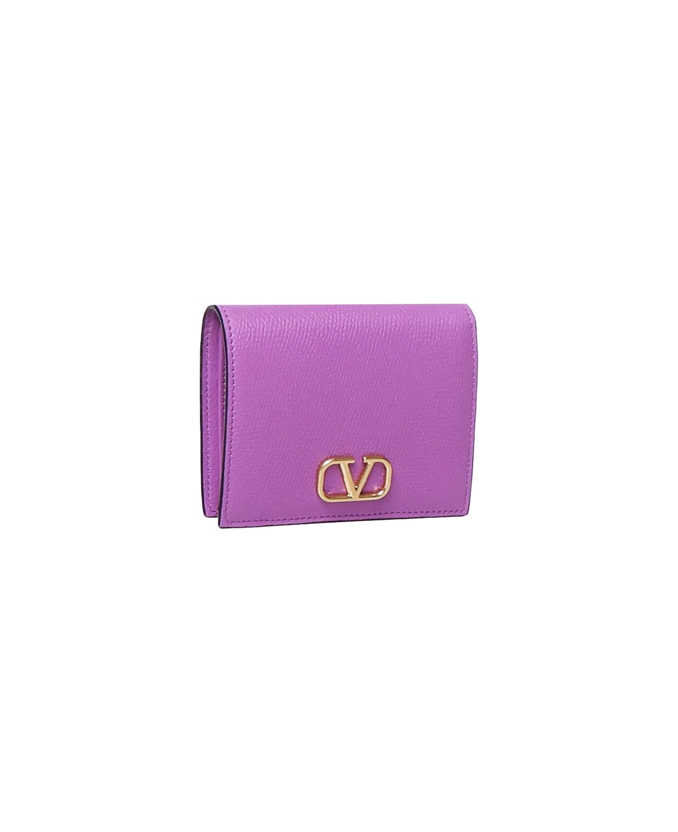 Valentino Garavani Compact Vlogo Signature Valentino Garavani Wallet In Grained Calfskin - VIVID VIOLET