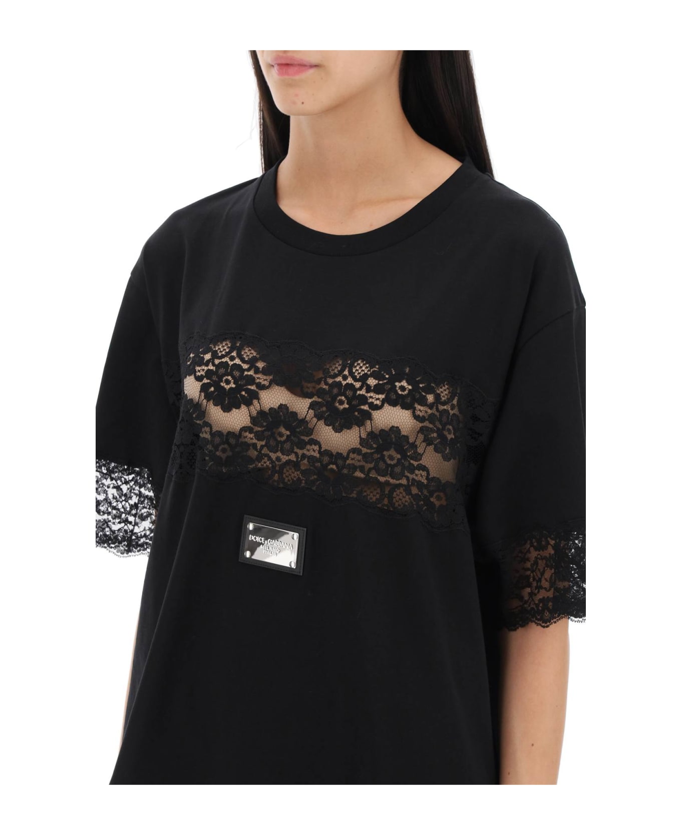 Dolce & Gabbana T-shirt With Lace Inserts - NERO (Black)