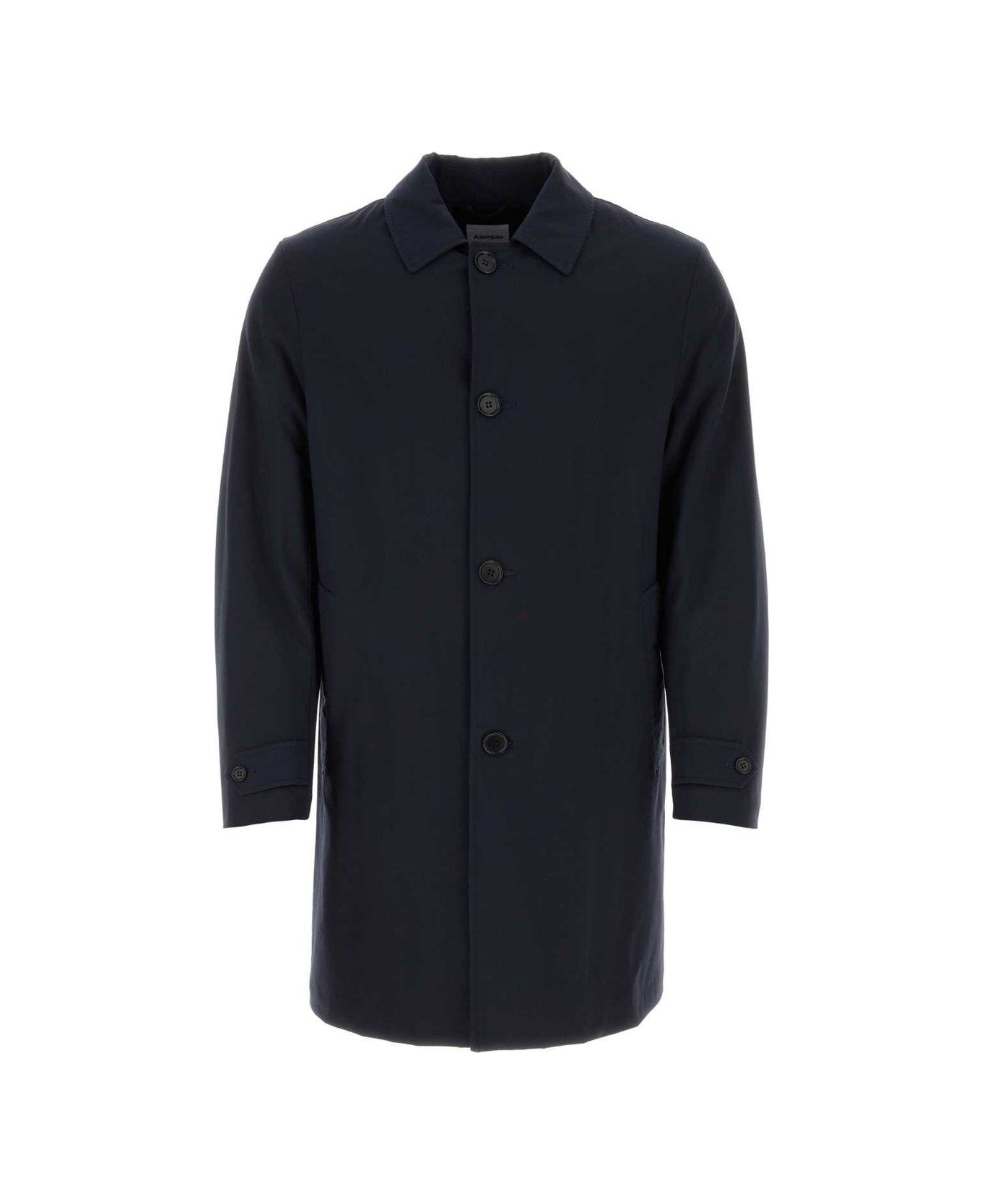 Aspesi Pointed-collared Single-breasted Coat - Navy