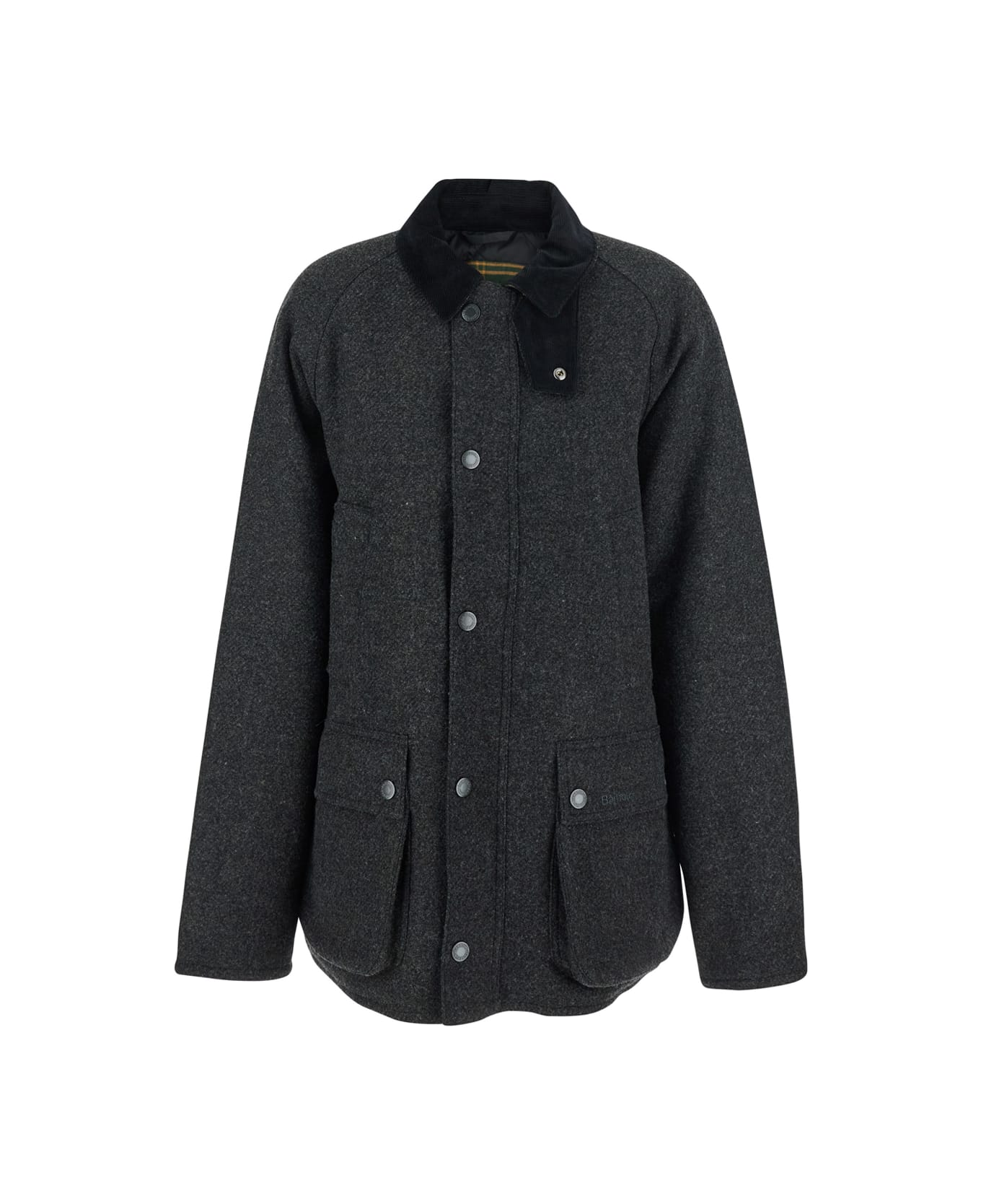 Barbour Grey Jacket With Classic Collar And Patch Pockets In Wool Man - Grey