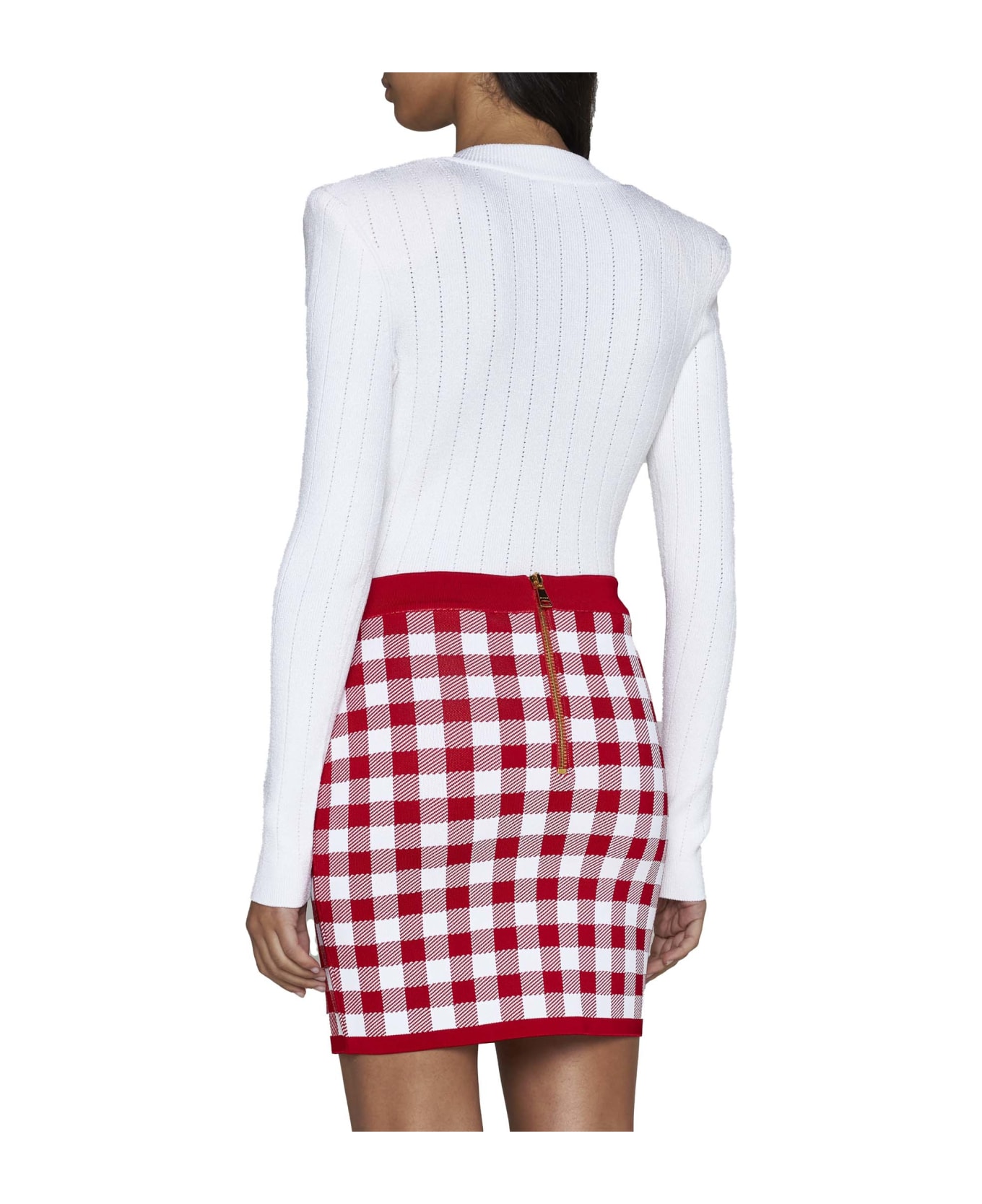Balmain Viscose-blend Knit Miniskirt - Rouge/blanc スカート