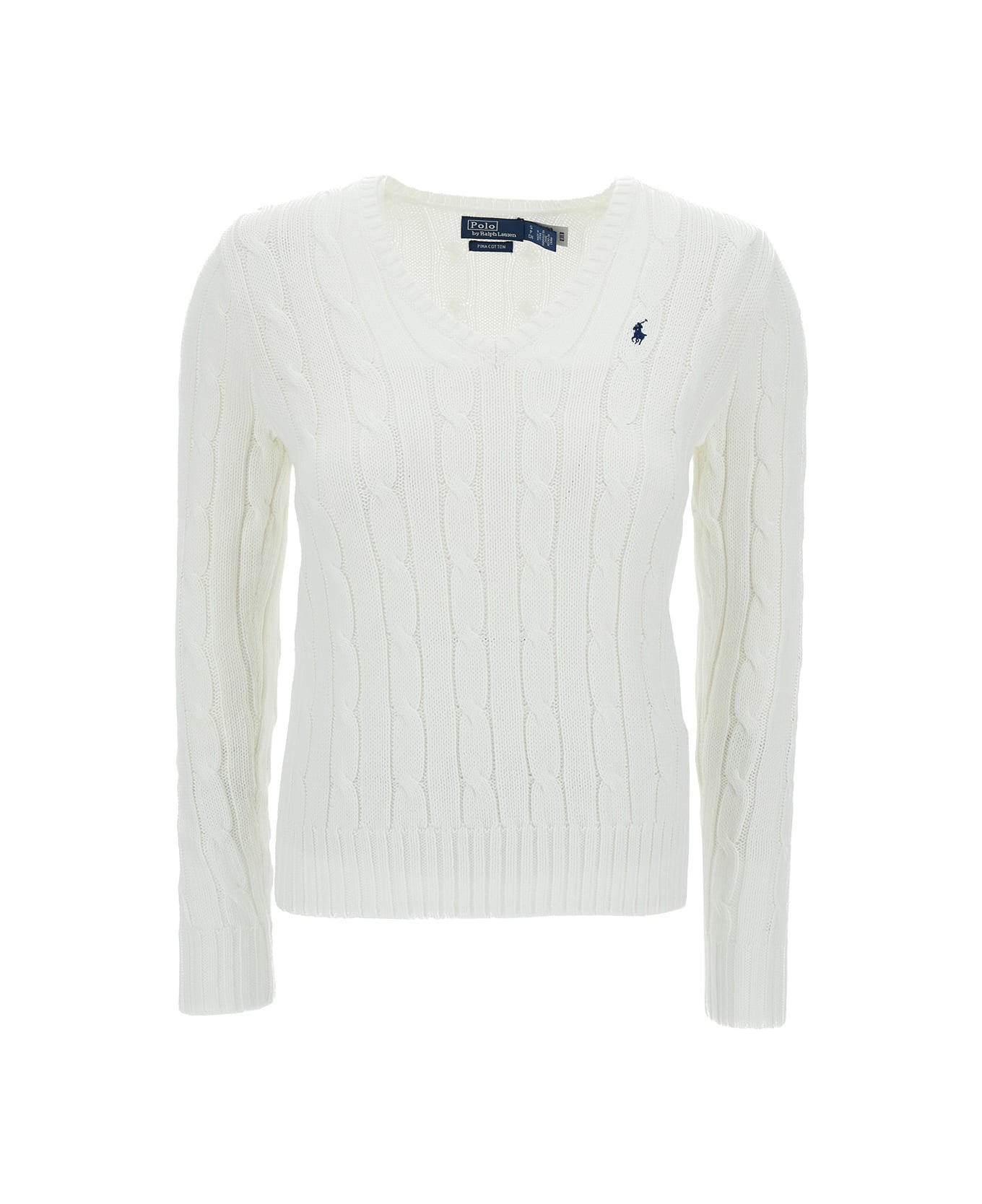 Polo Ralph Lauren 'kimberly' White Cable-knit Pullover With Pony Embroidery In Cotton Woman - White ニットウェア
