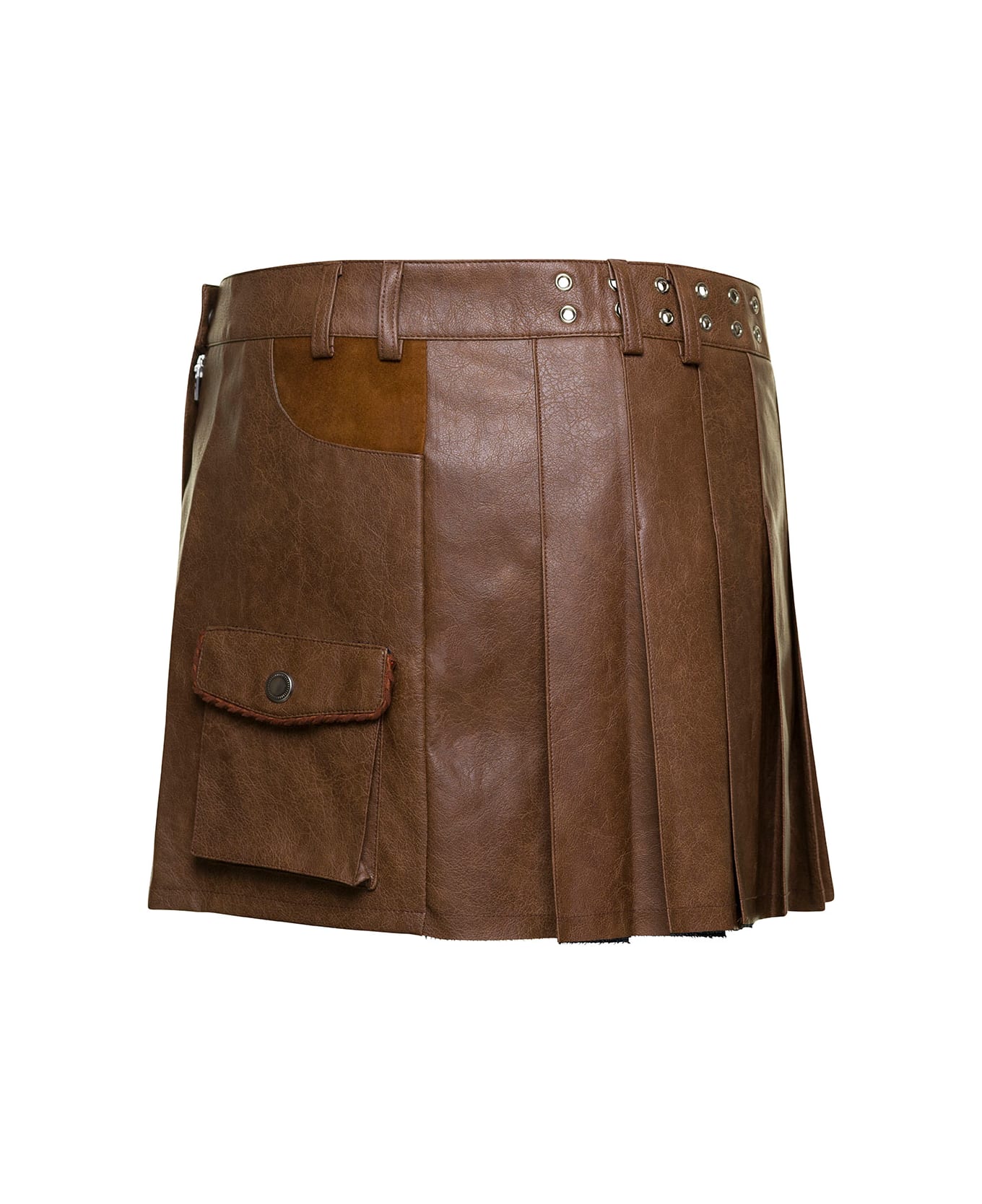 Andersson Bell 'arina' Brown Pleated Mini Skirt With Heart And Patch Pocket Detail In Faux Leather Woman - Brown