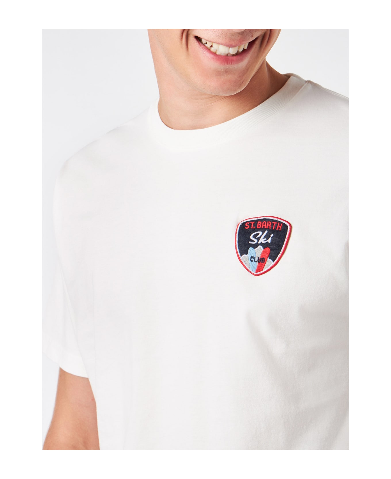 MC2 Saint Barth Man Heavy Cotton T-shirt With St. Barth Ski Patch - WHITE
