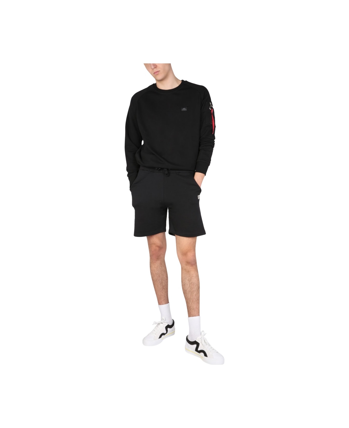 Alpha Industries Bermuda With Logo Embroidery - BLACK