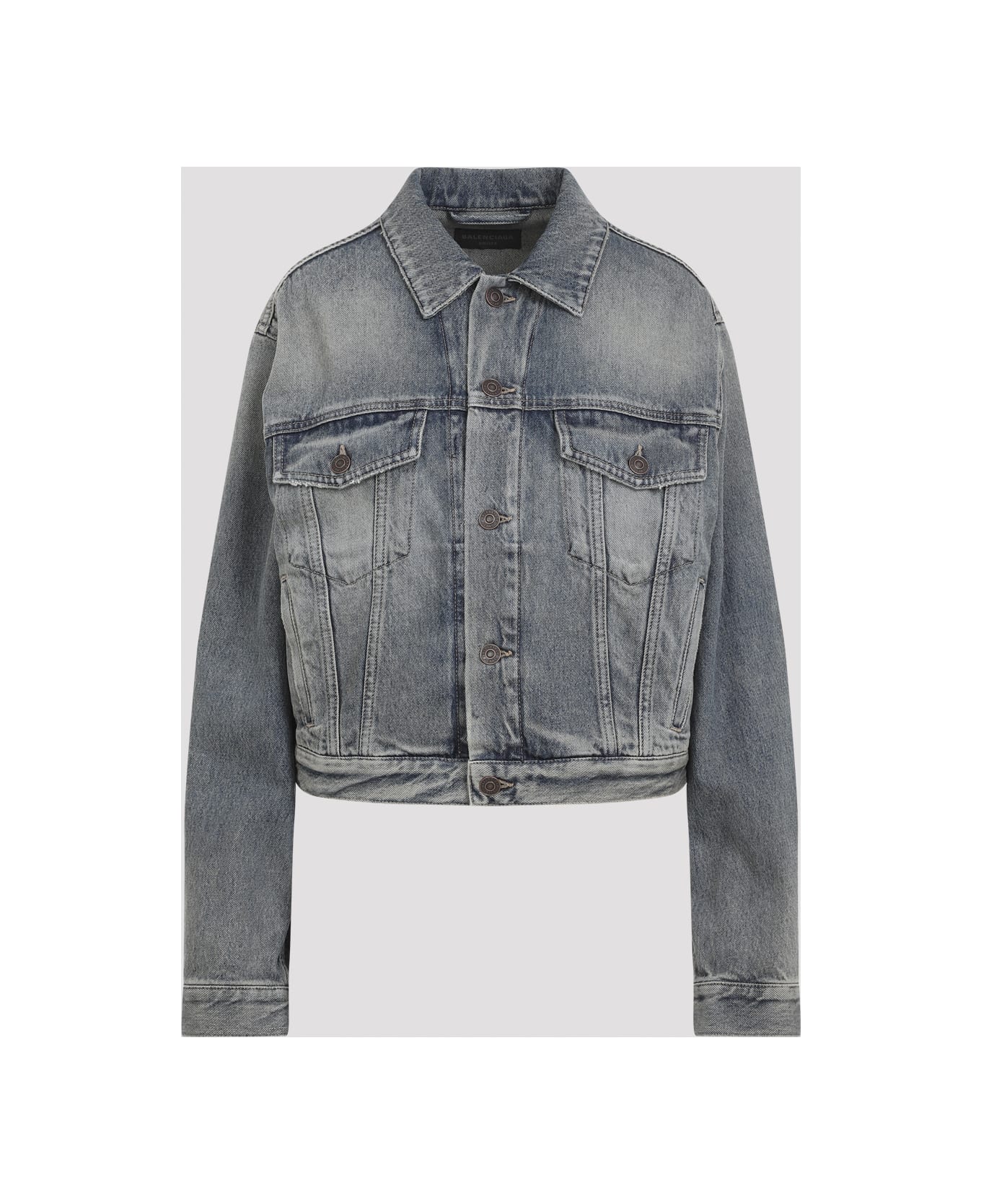 Balenciaga Rhinestone Logo Denim Jacket - Blue Rust