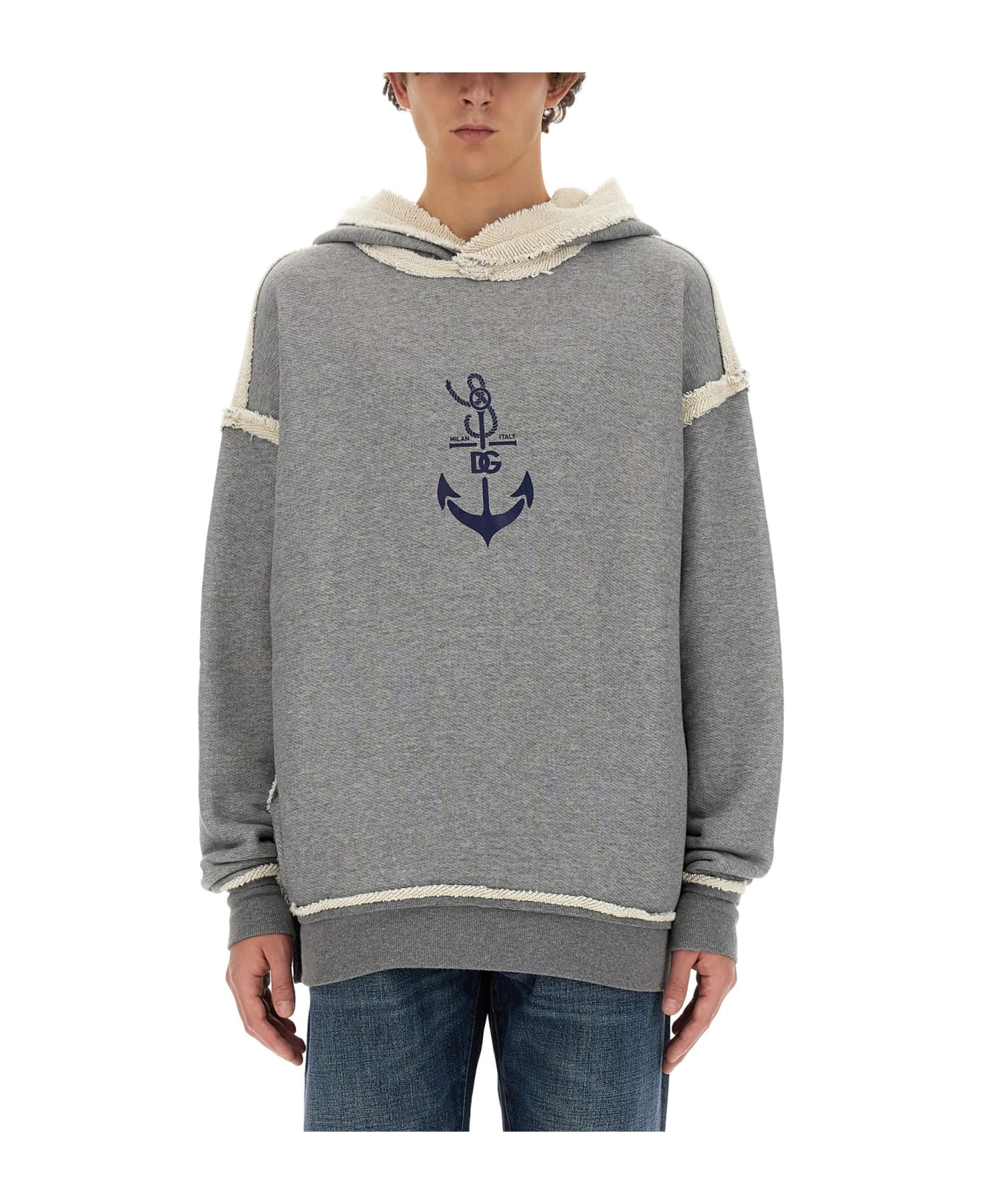 Dolce & Gabbana Sweatshirt With Navy Print - Grey フリース