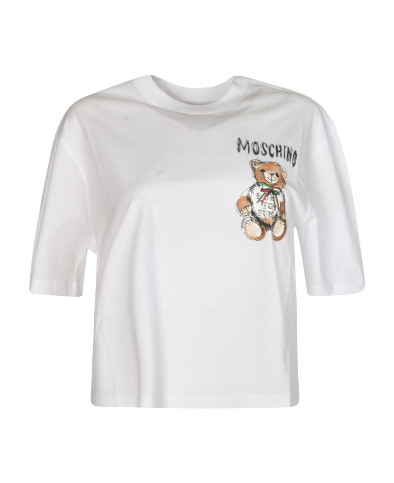 Moschino Bear Logo Cropped T-shirt - White Tシャツ