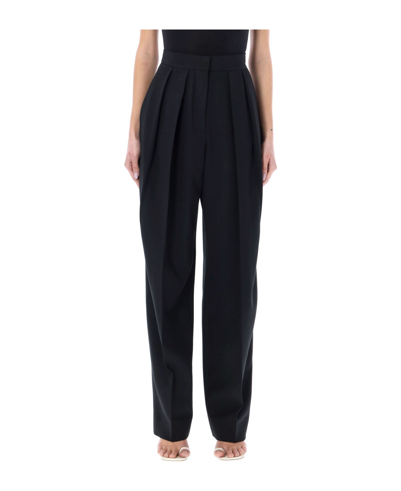 Stella McCartney Pleat Front Straight Leg Trousers - BLACK