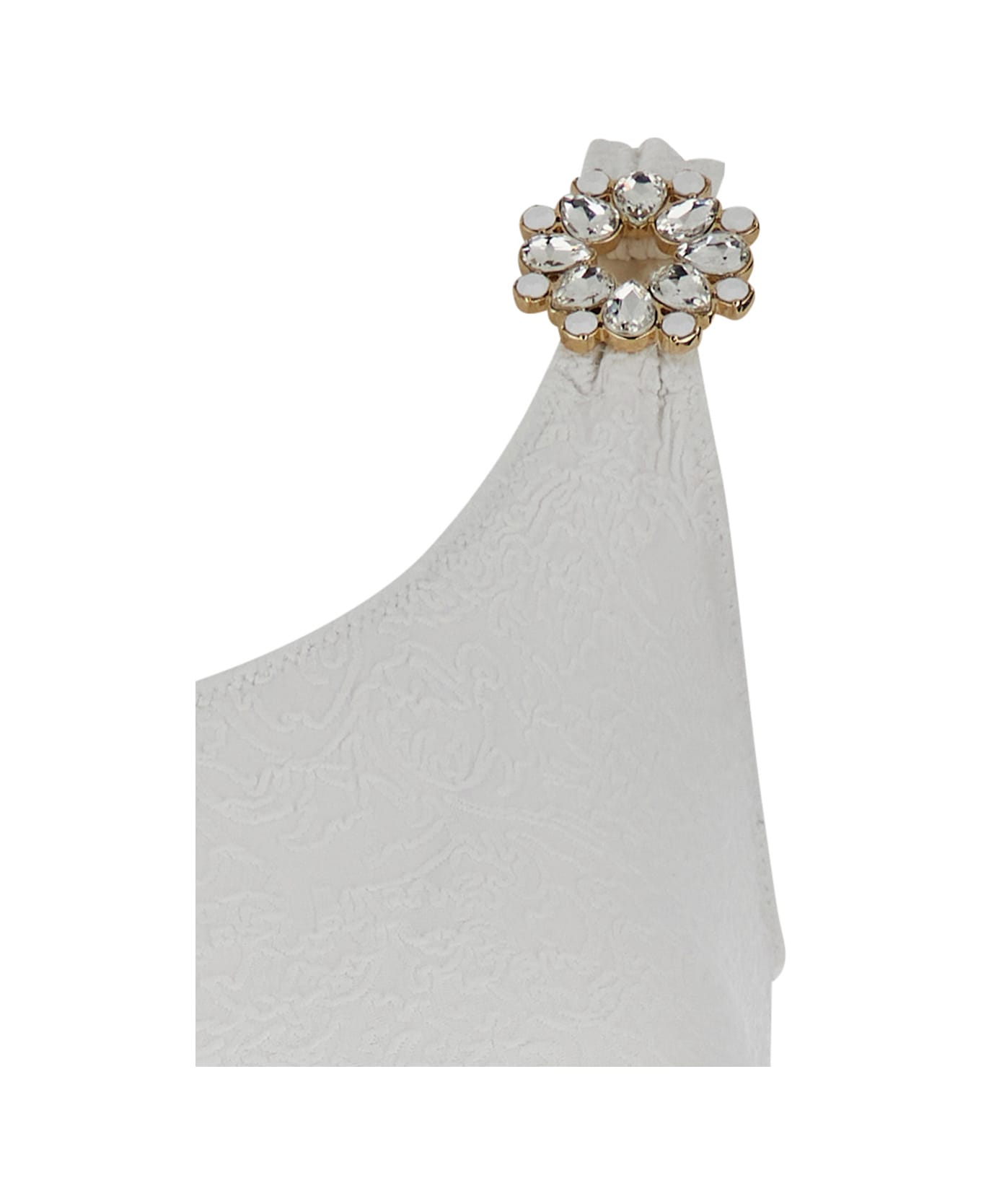 Anjuna White One-shoulder One-piece Swimsuit With Rhinestone Brooch Detail In Tech Fabric Woman - White