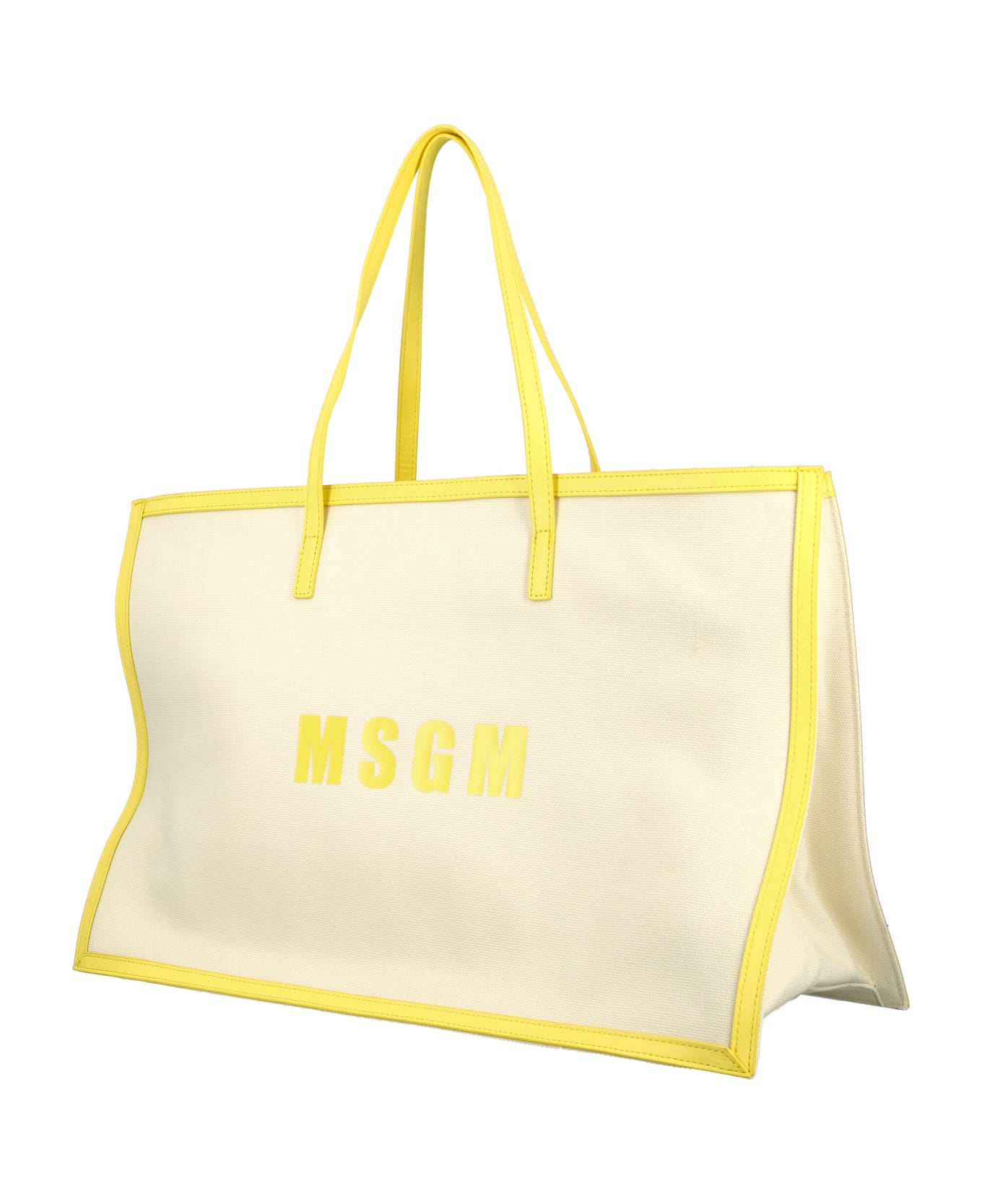 MSGM Logo Tote Bag - ECRU'-YELLOW