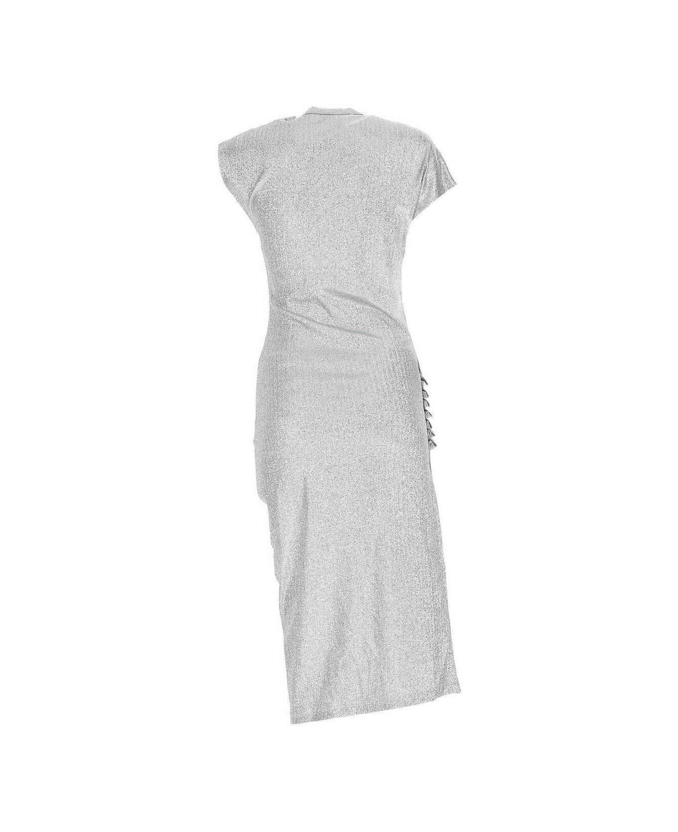Paco Rabanne Silver Draped Lurex Midi Dress - Silver ワンピース＆ドレス