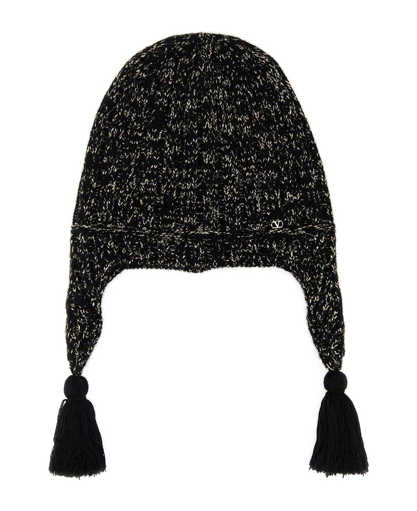 Valentino Garavani Black Wool Blend Beanie - NEROGOLD