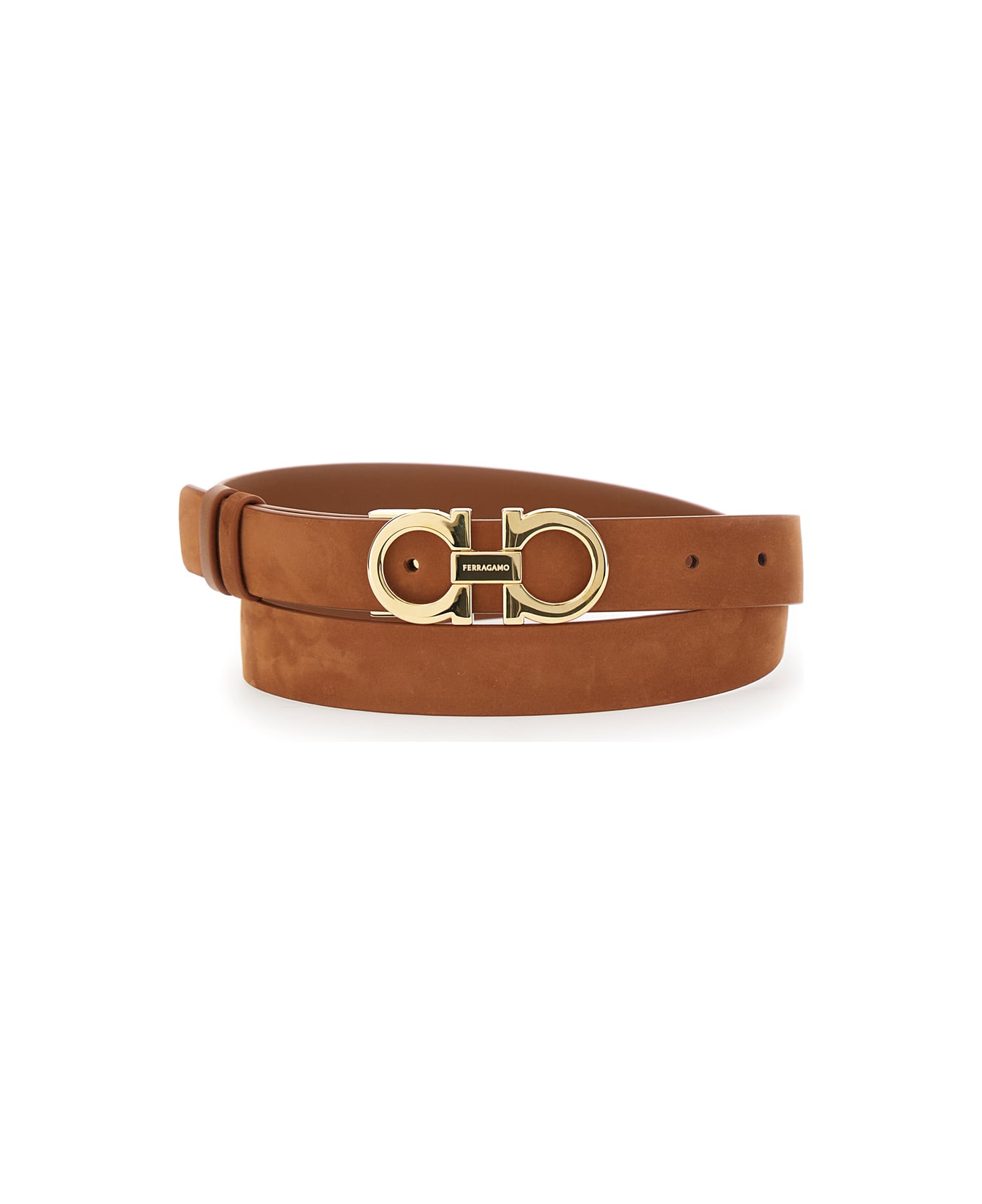 Ferragamo Brown Belt With Gancini Buckle In Suede Woman - Brown