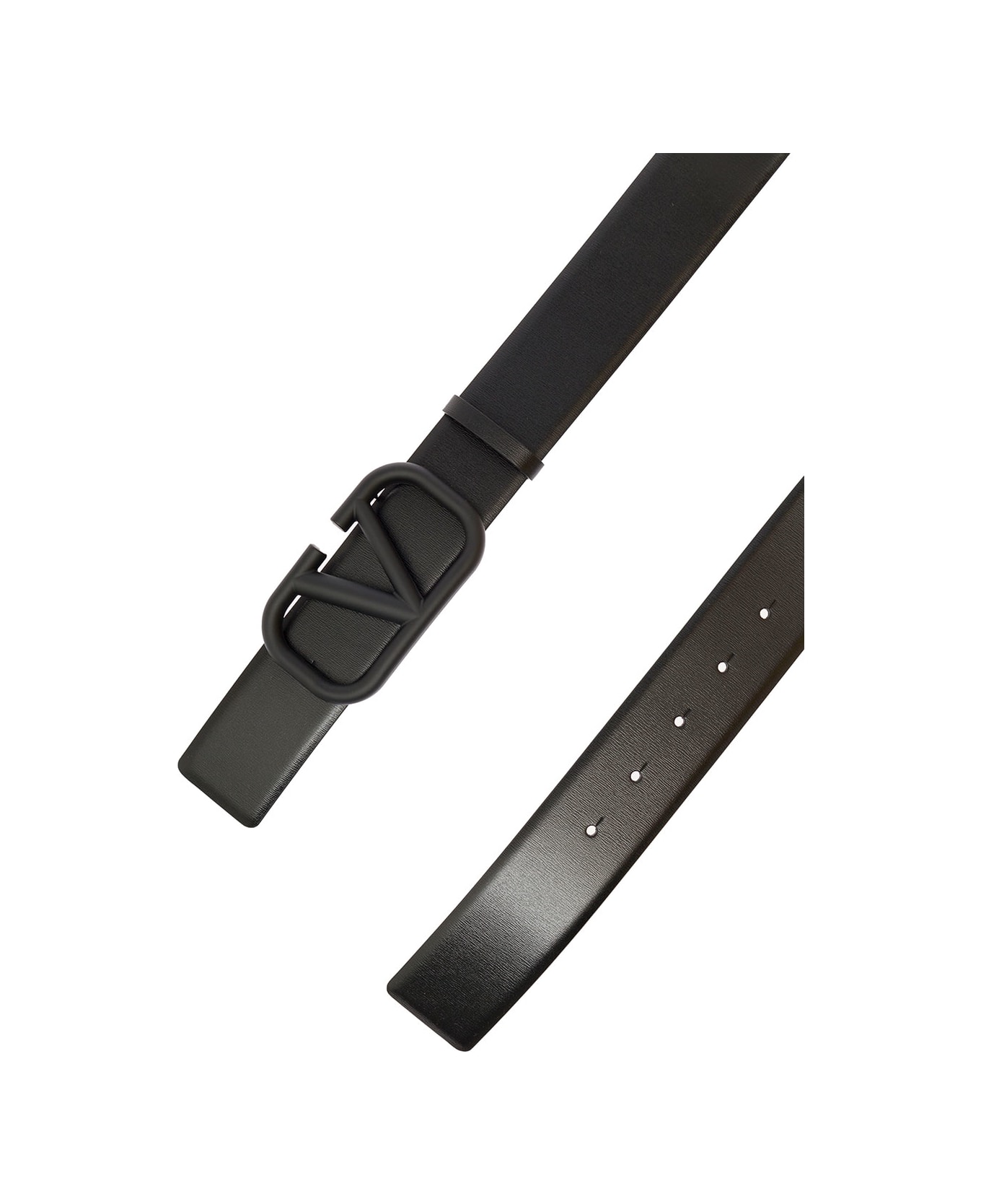 Valentino Garavani Man's Leather Vlogo Belt - Black