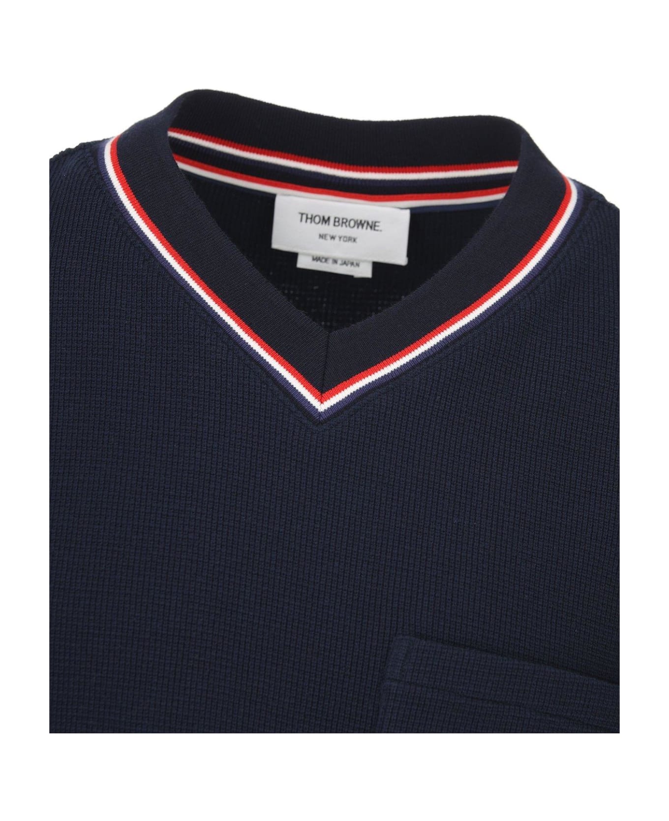 Thom Browne Logo-patch Rwb-trim Knitted Vest - NAVY