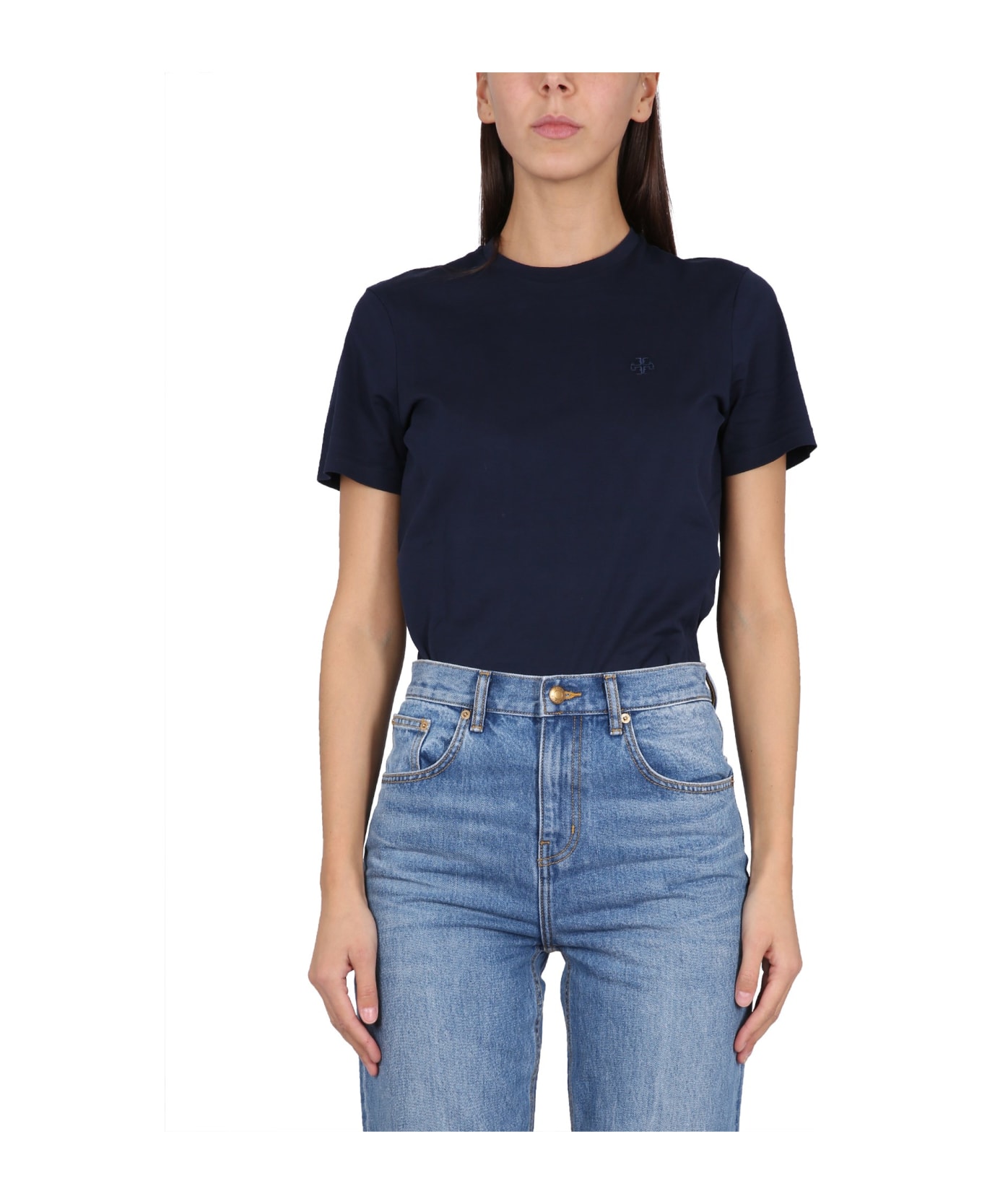 Tory Burch Embroidered Logo T-shirt - BLUE