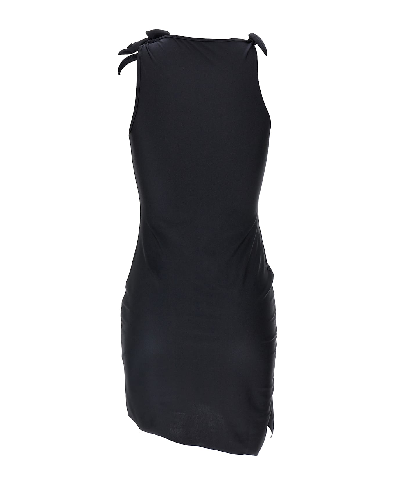 Coperni Asymmetric Flower Mini Dress - Black
