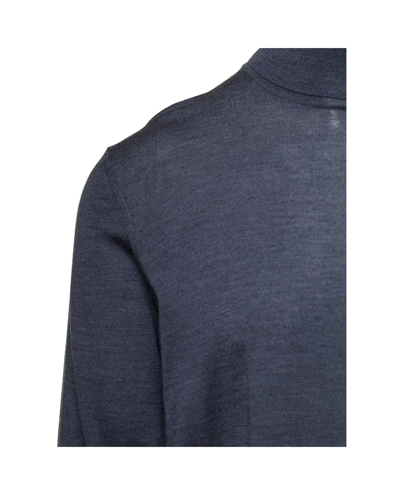 Laneus Grey Sweater With Turtleneck And Ribbed Trim In Wool And Silk Man - Grey