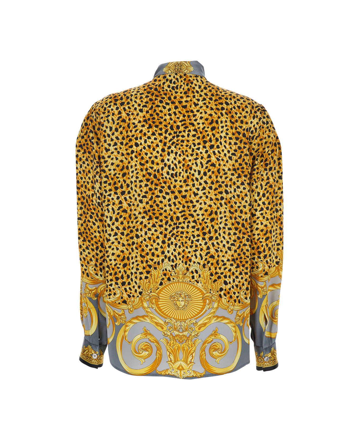 Versace Multicolor Shirt With Pussybow Collar And Leopard Motif In Silk Woman - GREY