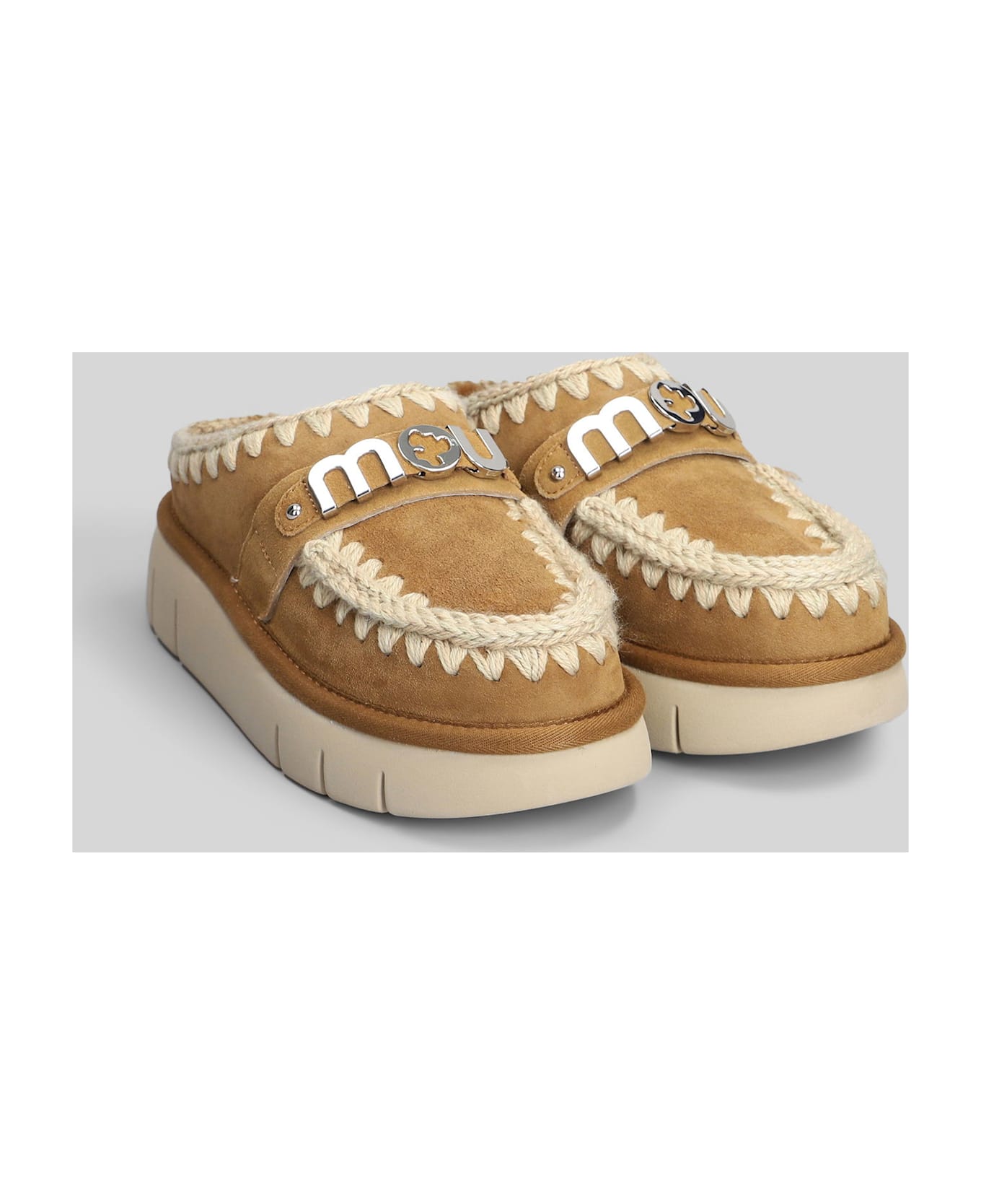 Mou Bounce Clog Slipper-mule In Brown Suede - brown