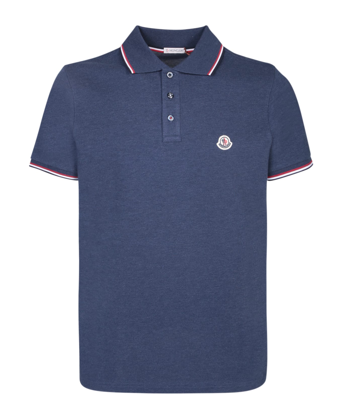 Moncler Logo Patch Blue Polo Shirt - Blue