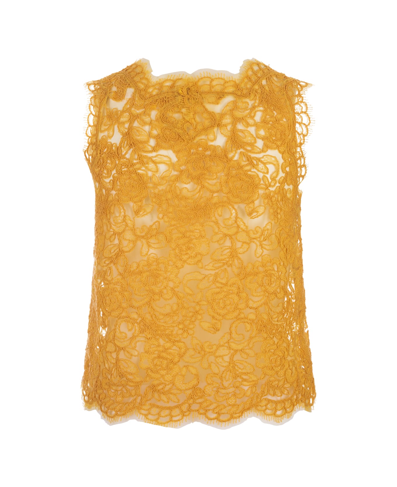 Ermanno Scervino Sleeveless Top In Yellow-orange Floral Lace - Yellow