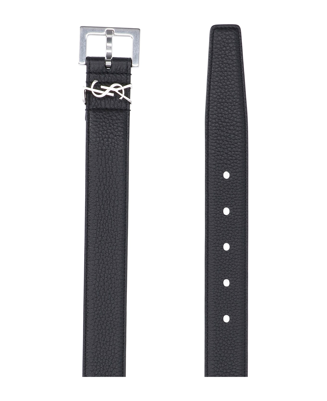 Saint Laurent - Grained Leather Logo Bel - Black