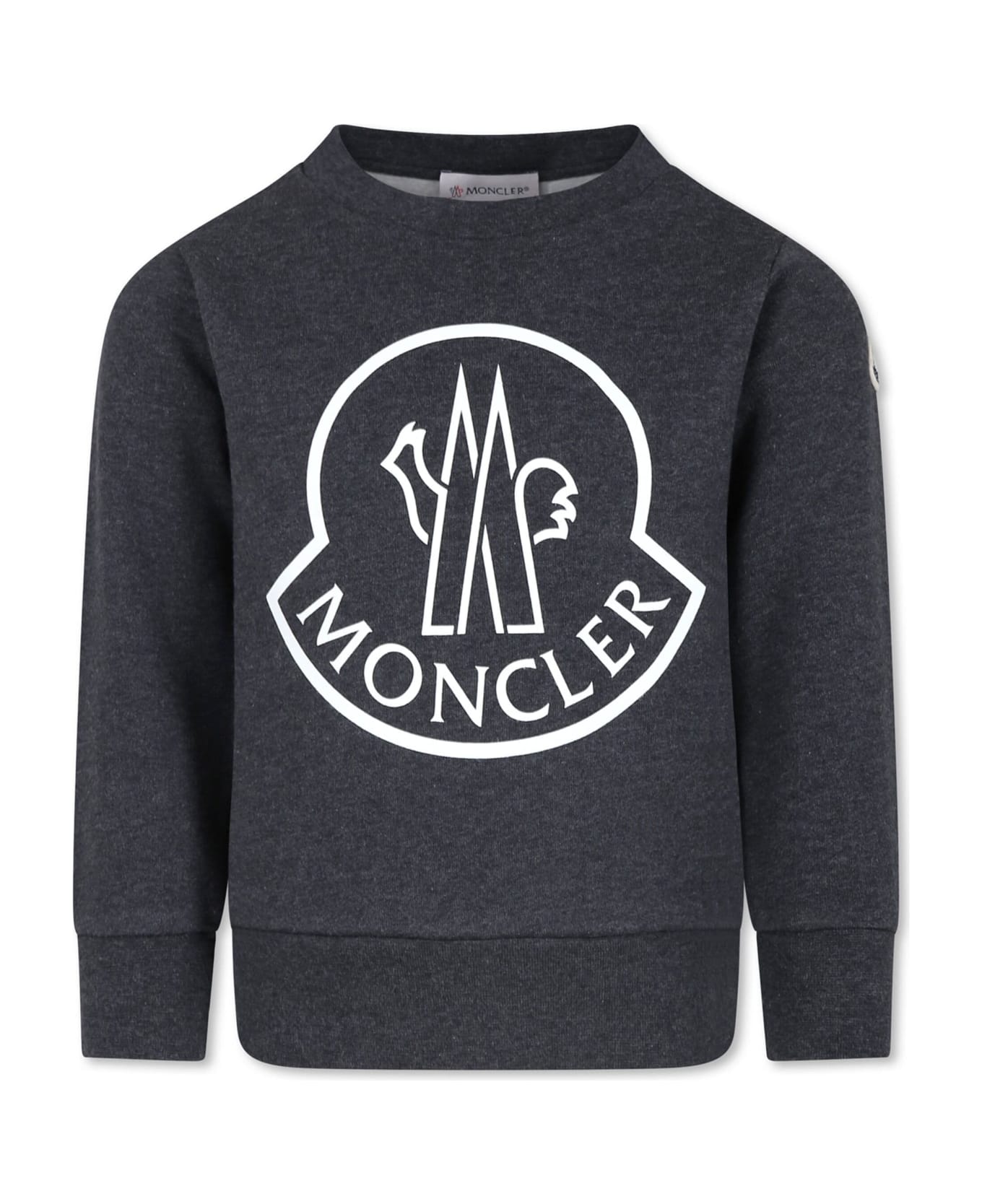 Moncler Dark Grey Crew Neck Sweatshirt With Maxi Logo - Grey