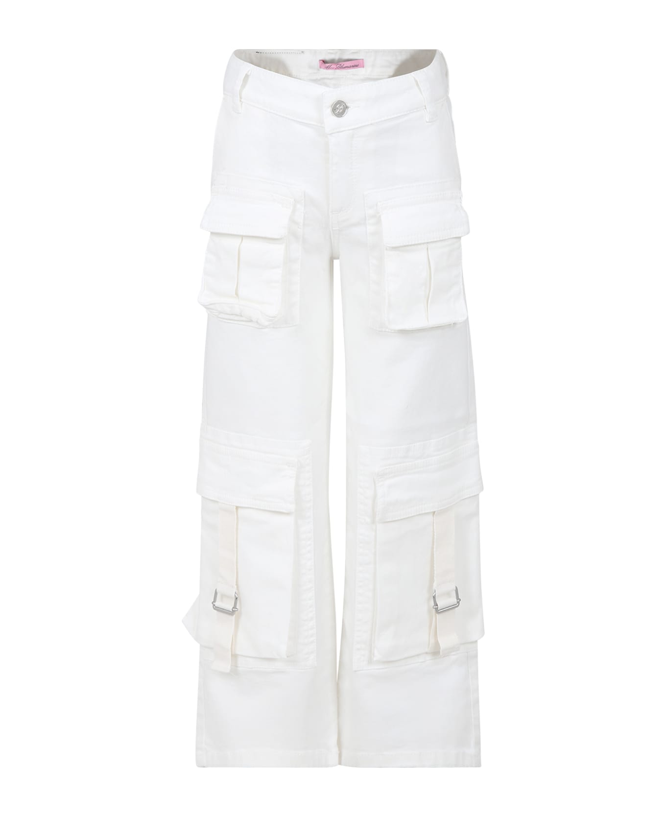 Blumarine Ivory Trousers For Girl With Logo - Ivory