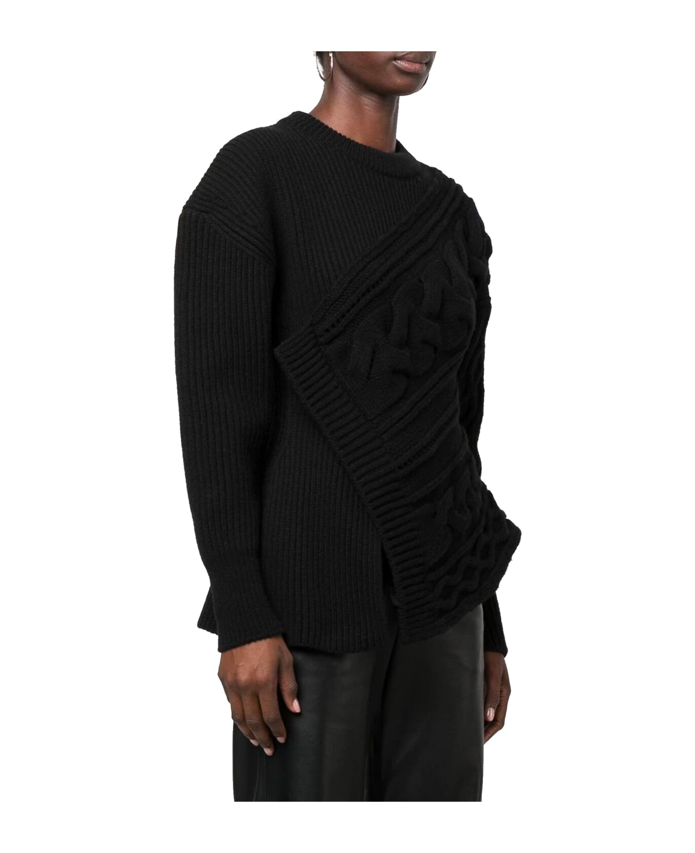 Alexander McQueen Asymmetric Wool Jumper - Black