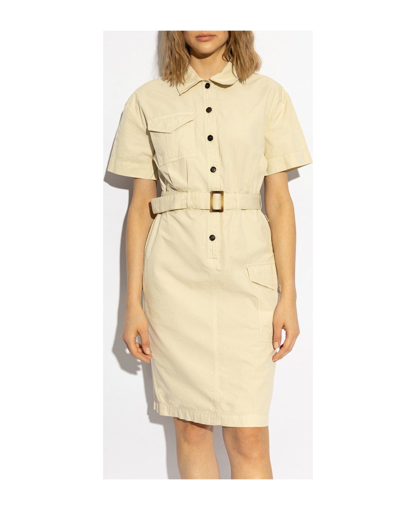 Woolrich Button Detailed Belted Dress - Light Oak
