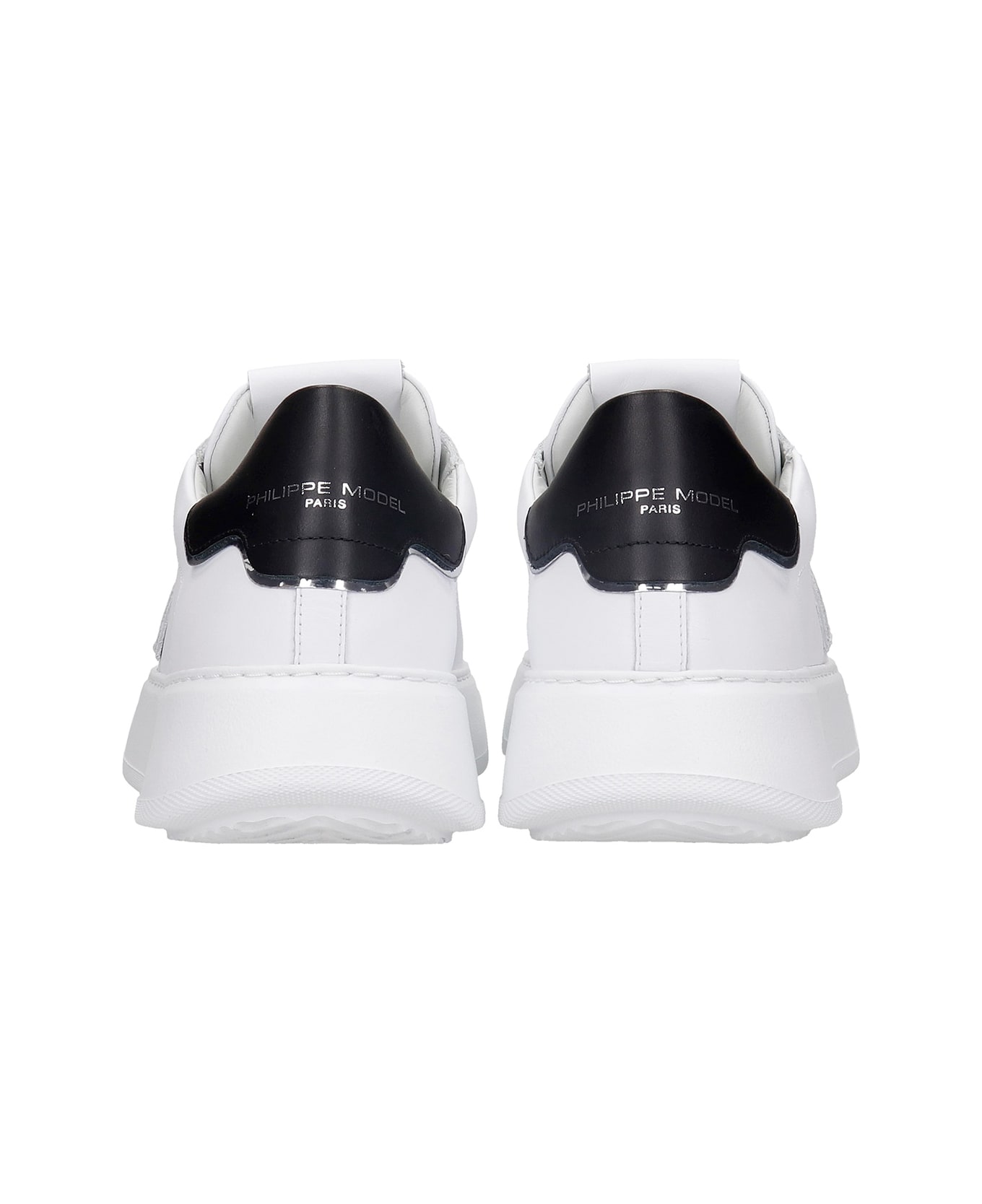Philippe Model Temple Sneakers In White Leather - Veau Blanc Noir