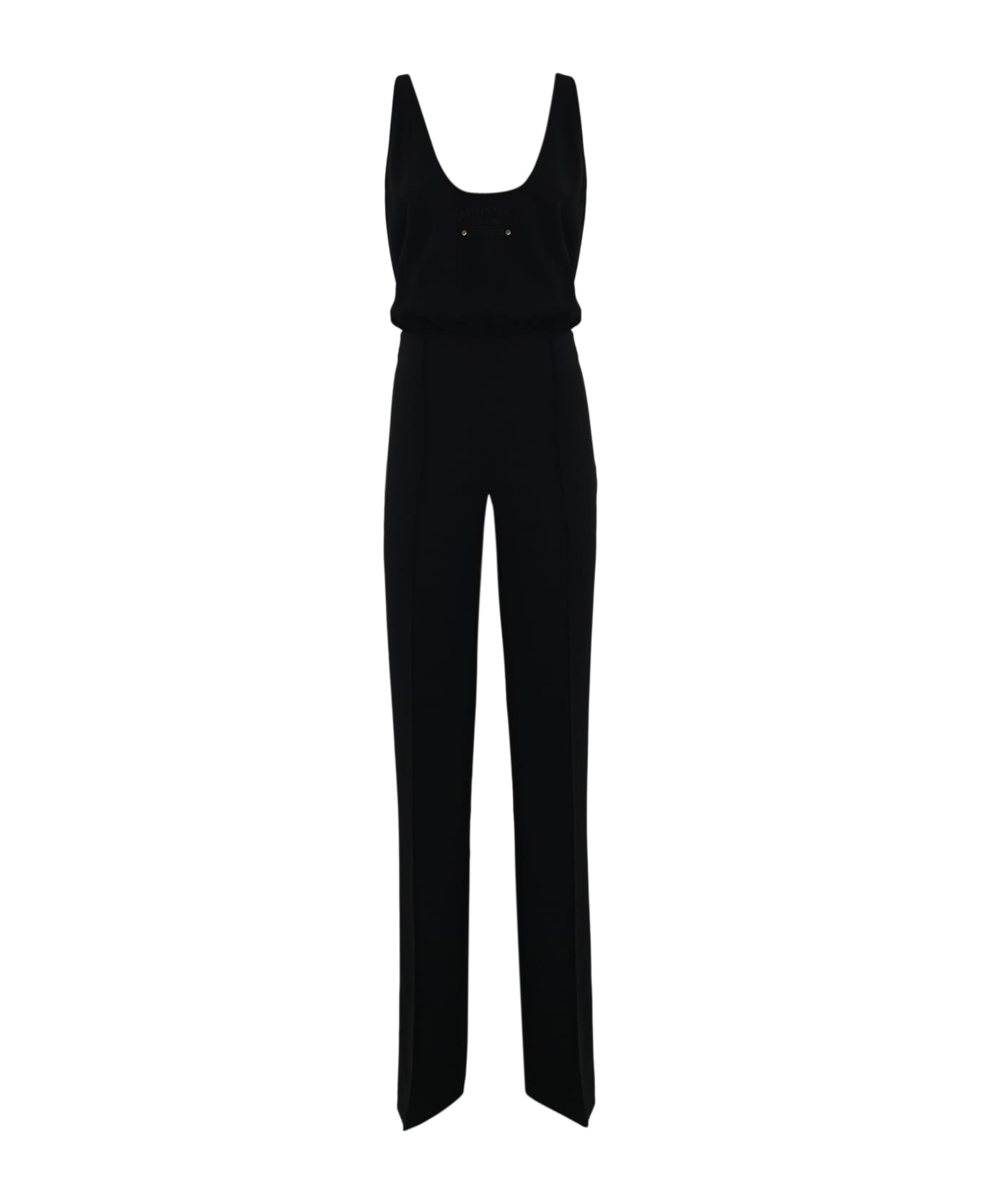 Elisabetta Franchi Crepe Jumpsuit With Logo Print - Nero