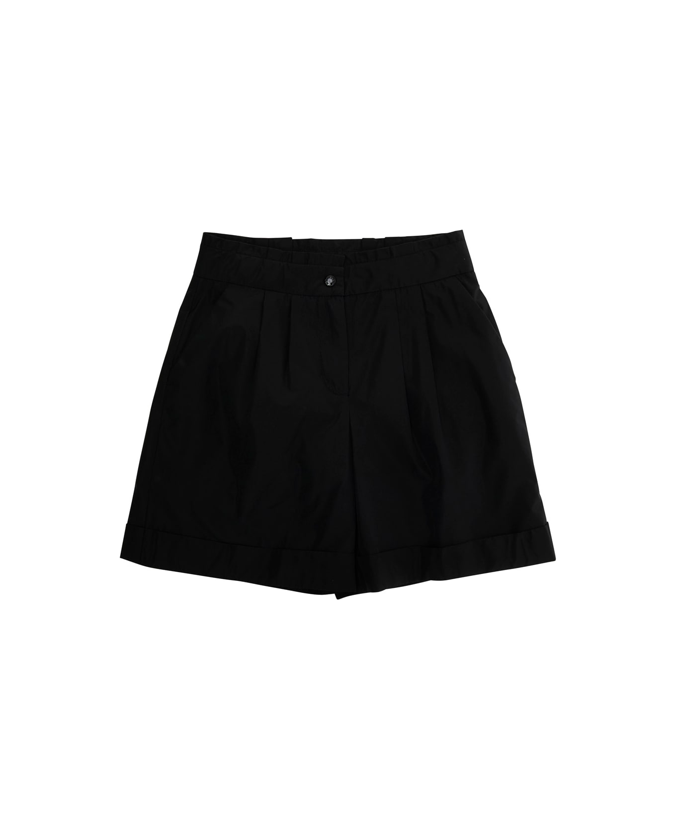Moncler Black Shorts With Logo Patch On The Back In Techl Fabric Girl - Black