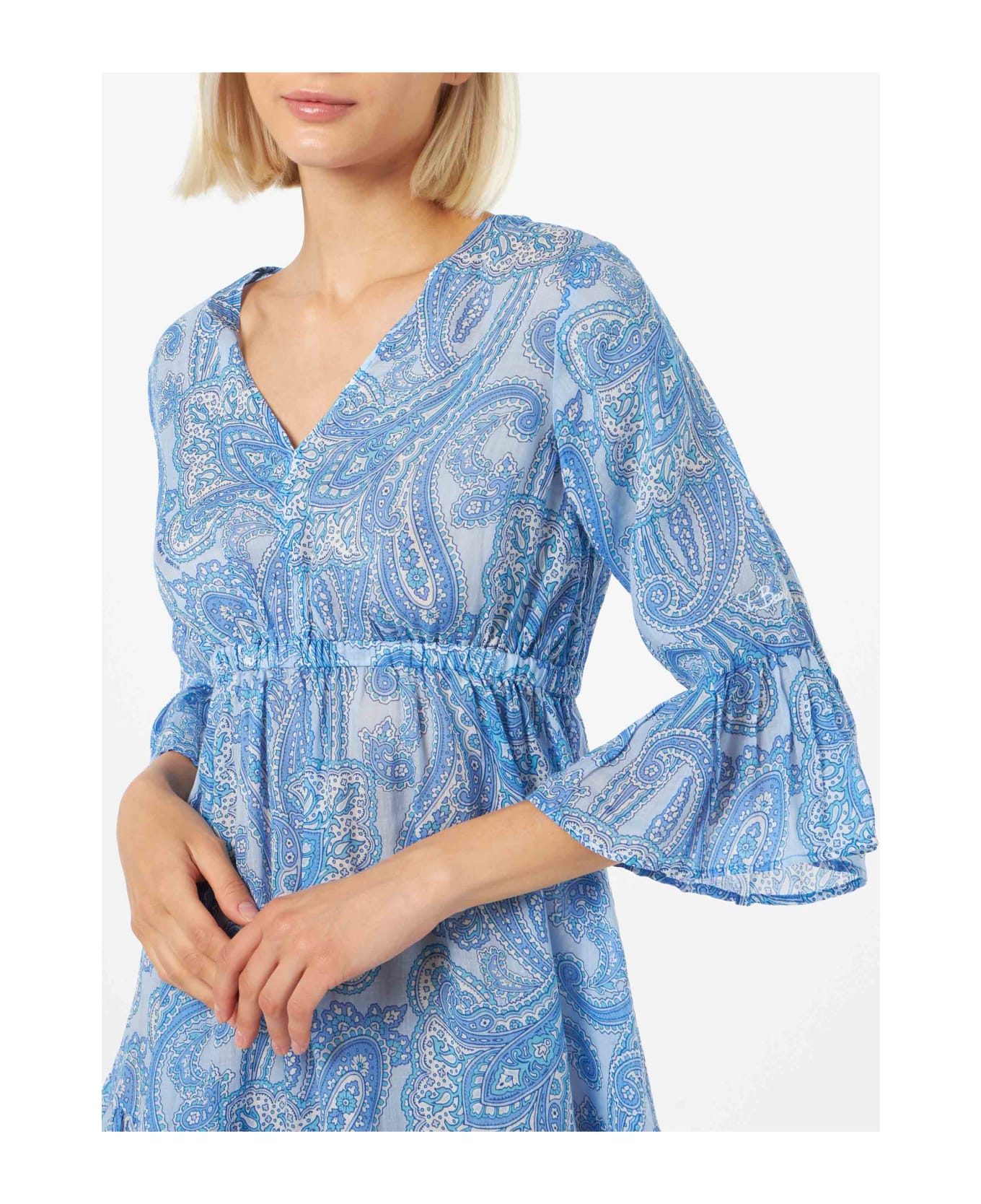 MC2 Saint Barth Woman Linen Paisly Short Dress April - SKY
