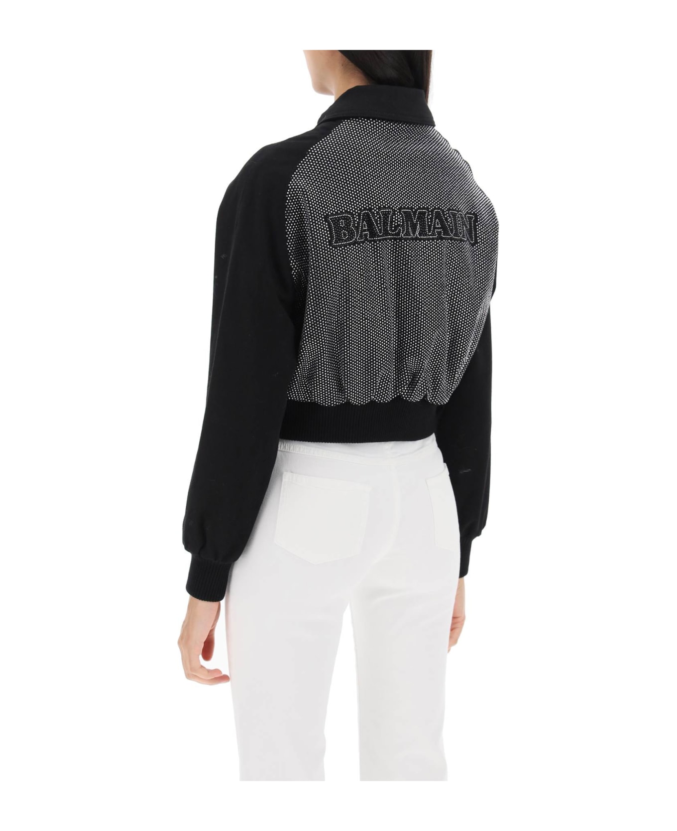 Balmain Denim Blouson Jacket With Rhinestones - NOIR CRISTAL (Black) コート＆ジャケット
