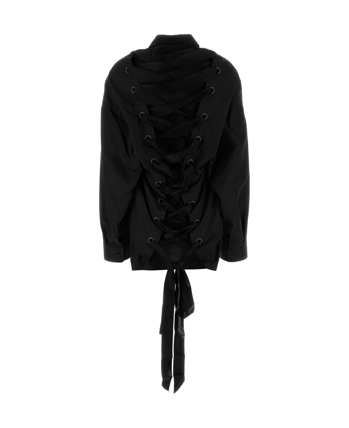 Black Poplin Oversize Shirt - Thumbnail 1