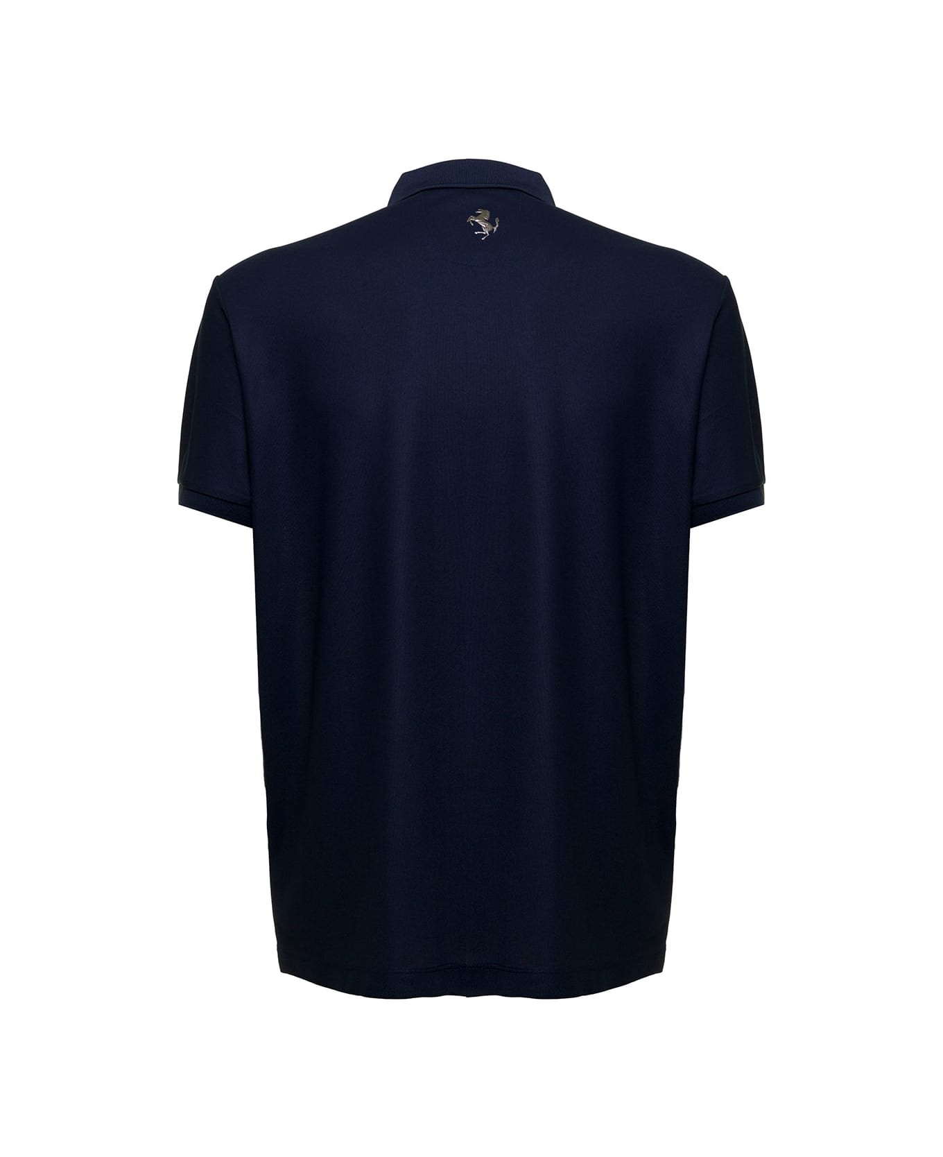 Ferrari Man's Blue Piquet Fabric Polo Shirt With Logo
