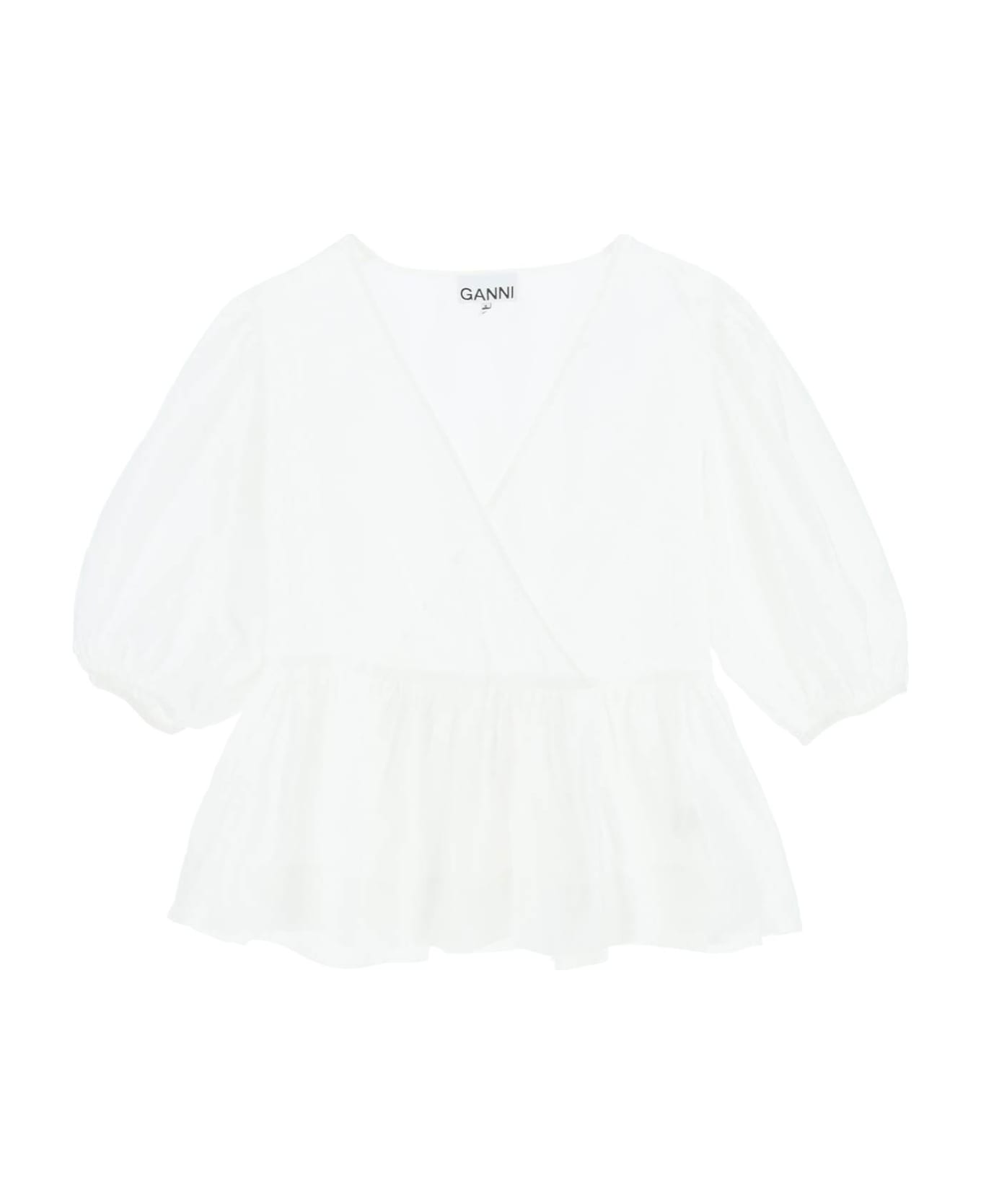 Ganni Poplin Top - BRIGHT WHITE (White)