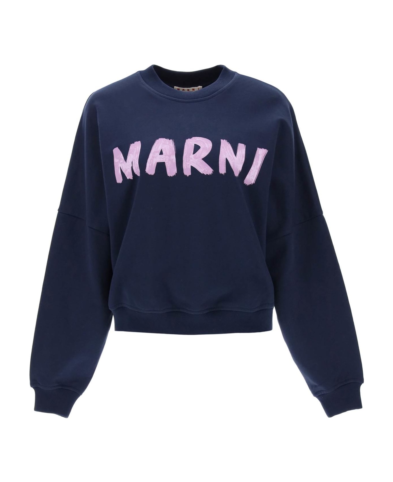 Marni Logo Print Boxy Sweatshirt - BLUE KYANITE (Blue)