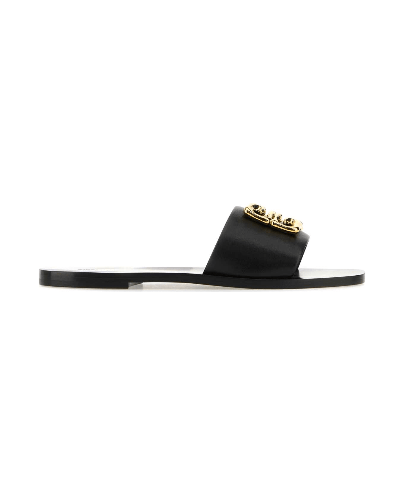 Givenchy Black Leather 4g Baroque Slippers - BLACK