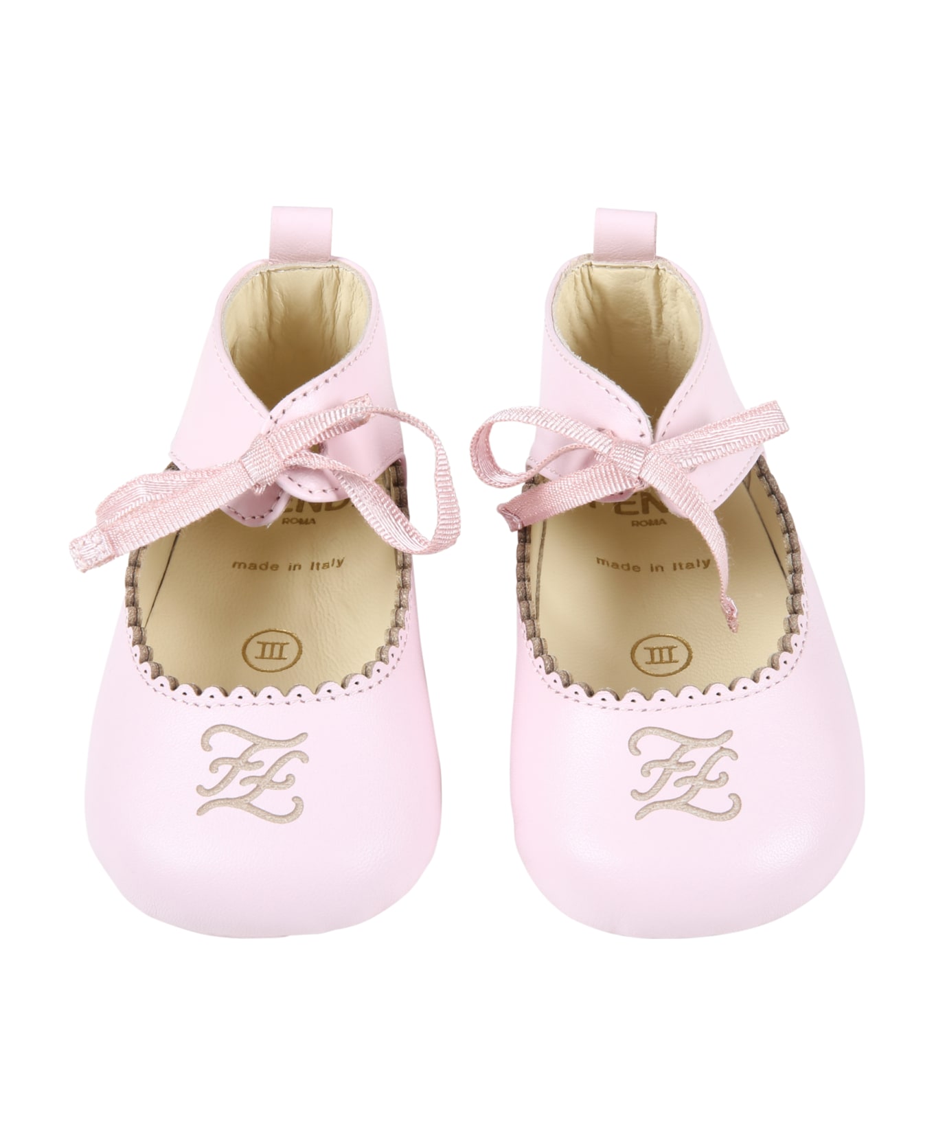 Fendi Pink Ballet Flats For Baby Girl With Karligraphy Ff - Pink