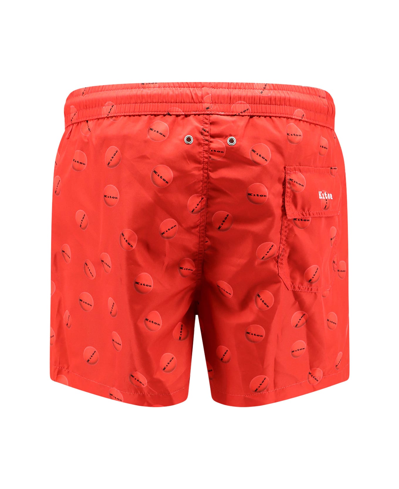 Kiton Nylon Swim Trunk With All-over Print - Red